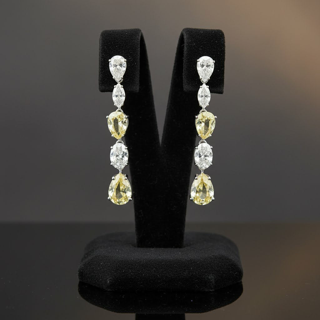 White x Yellow Pear  Drop Earrings
