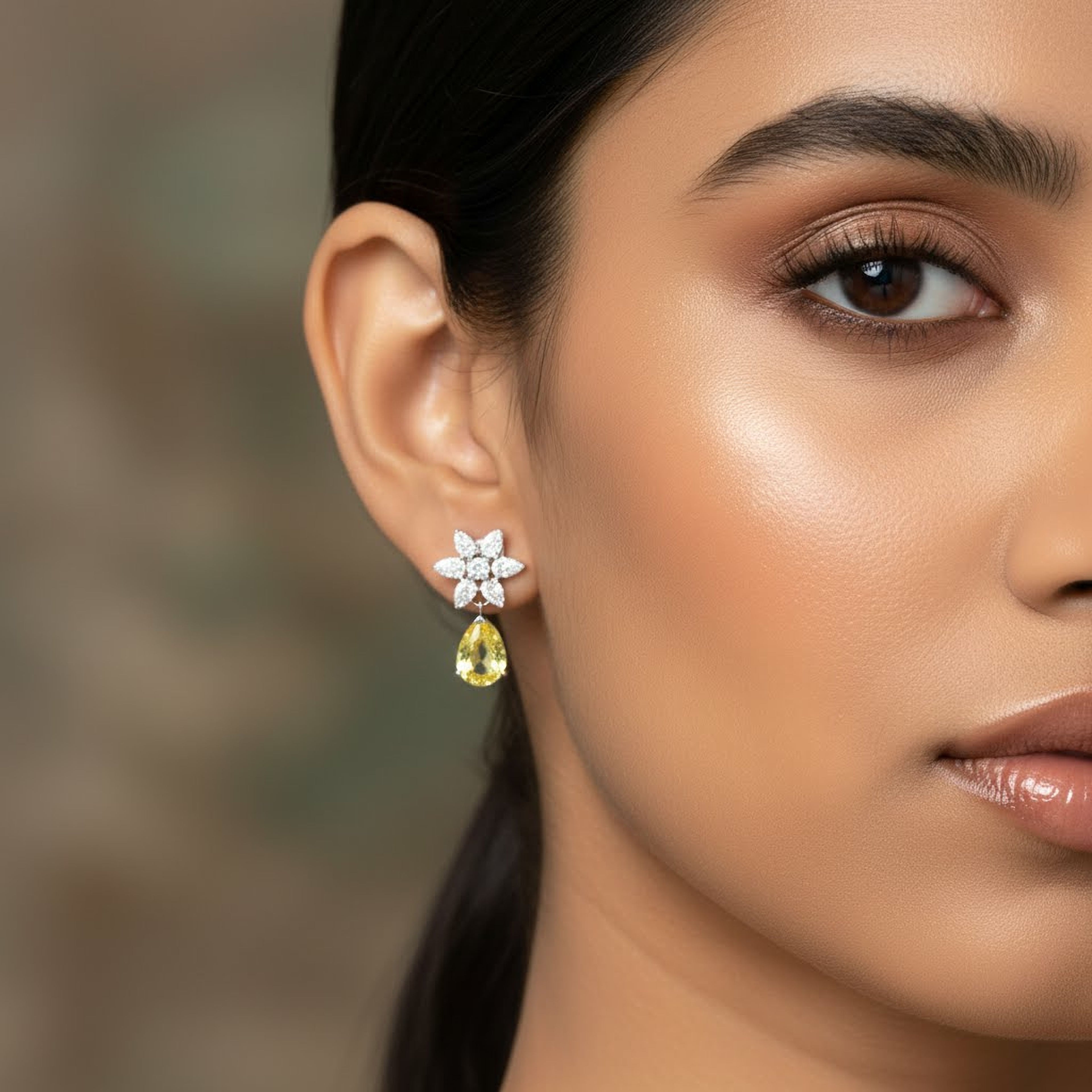 Flower x Yellow 5.5ct  Pear Earrings