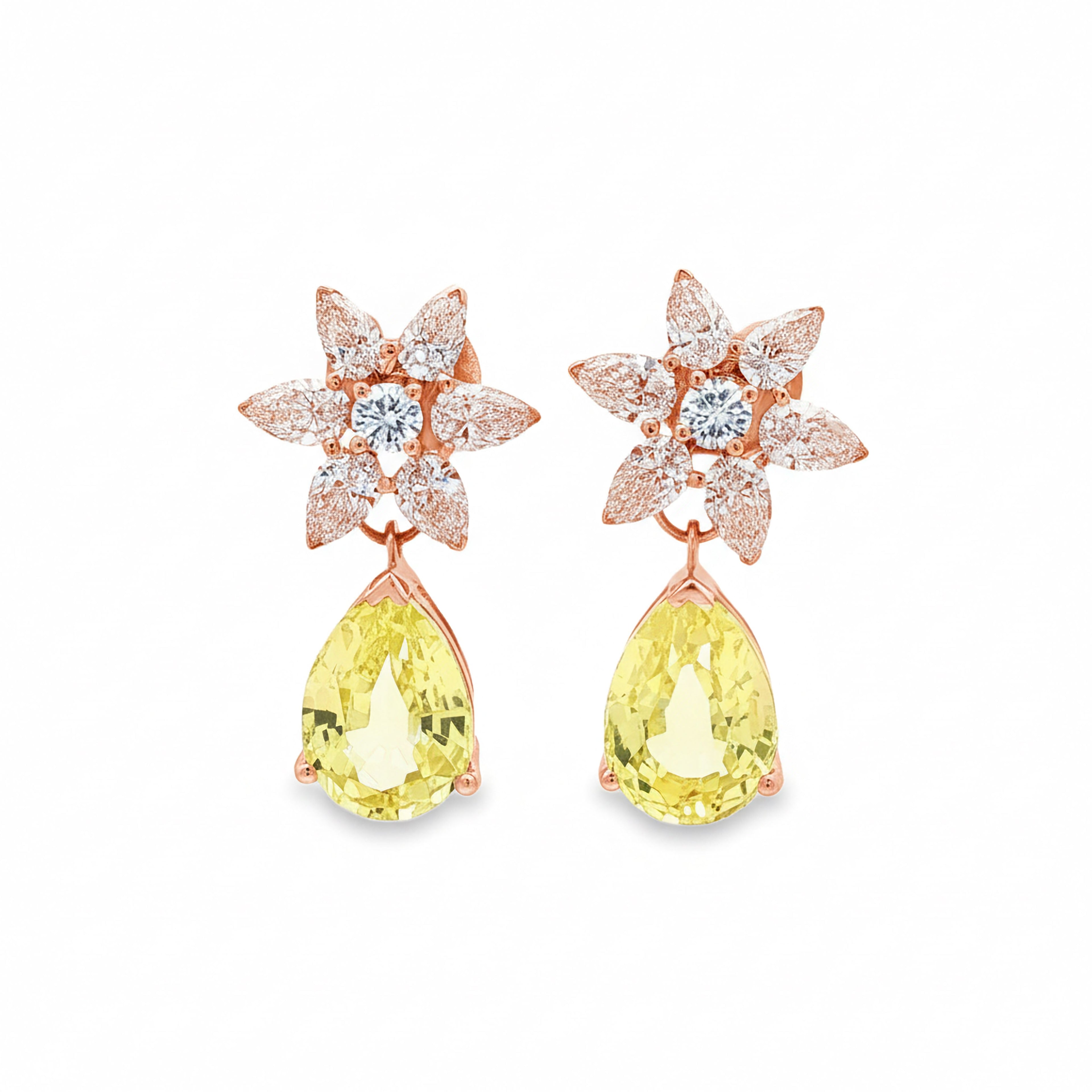 Flower x Yellow 5.5ct  Pear Earrings
