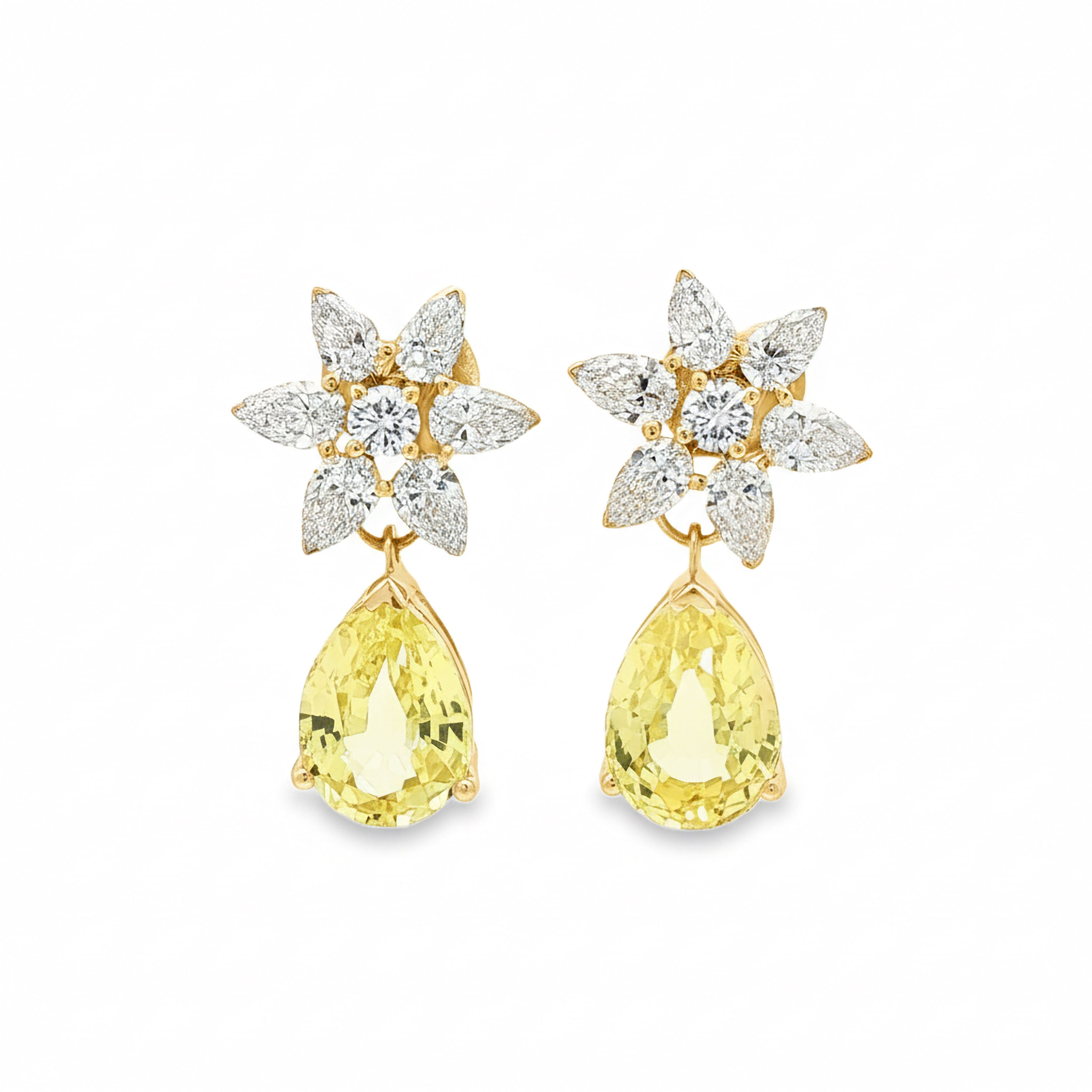 Flower x Yellow 5.5ct  Pear Earrings