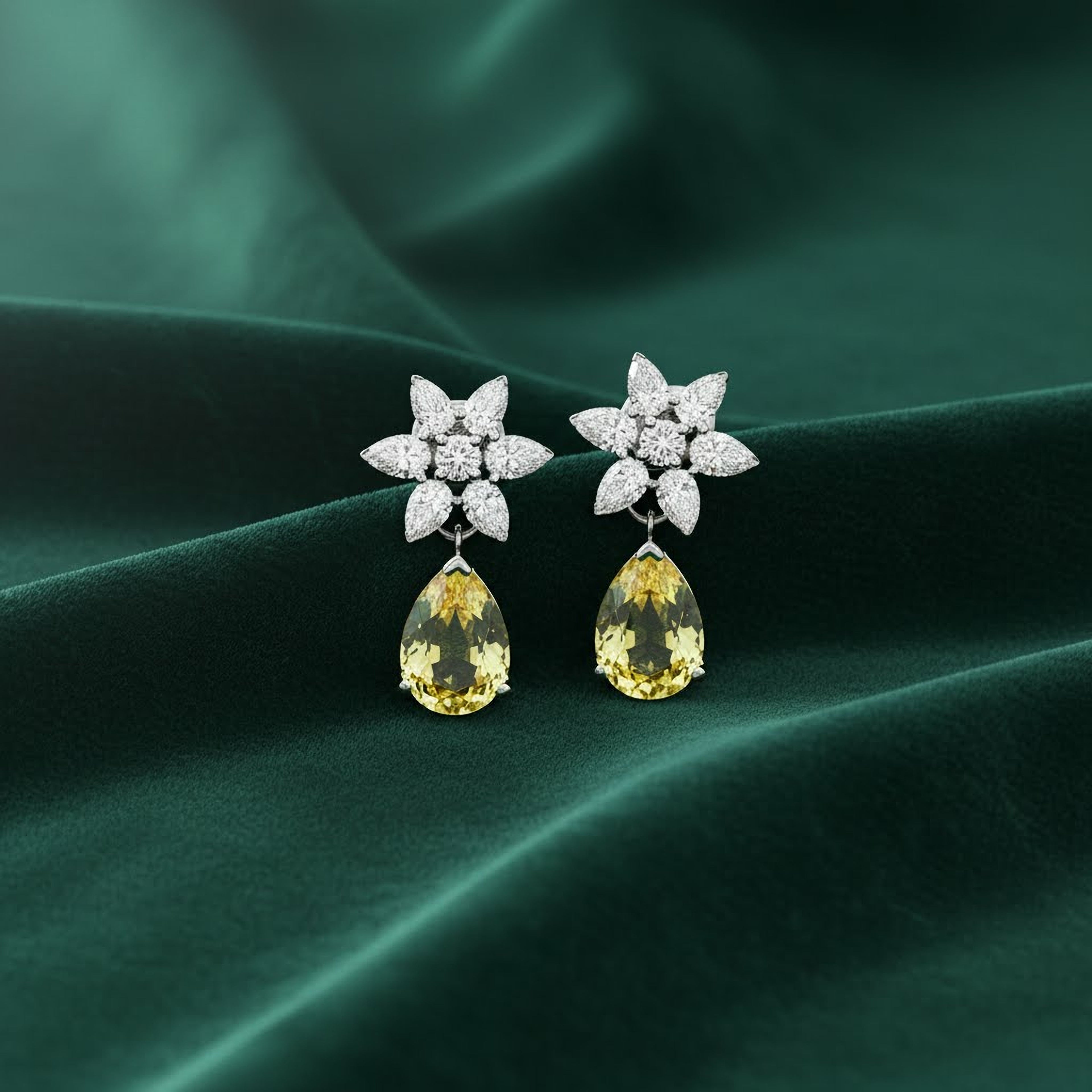 Flower x Yellow 5.5ct  Pear Earrings