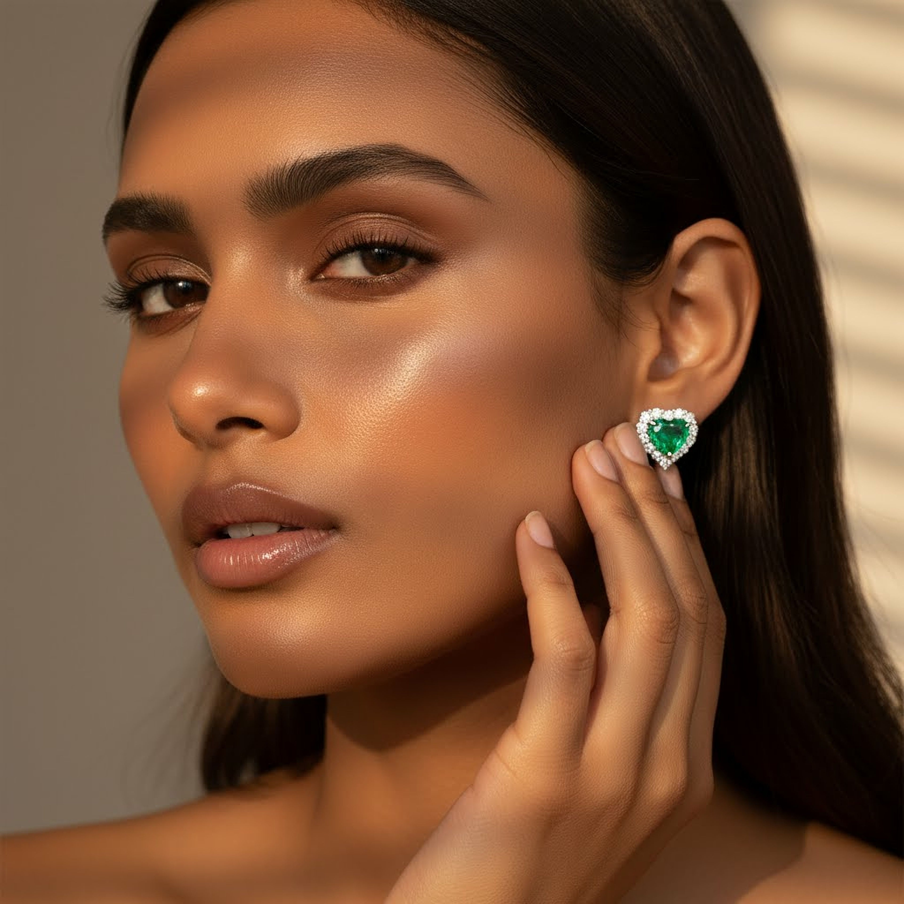 Emerald 3ct Heart  Halo Earrings