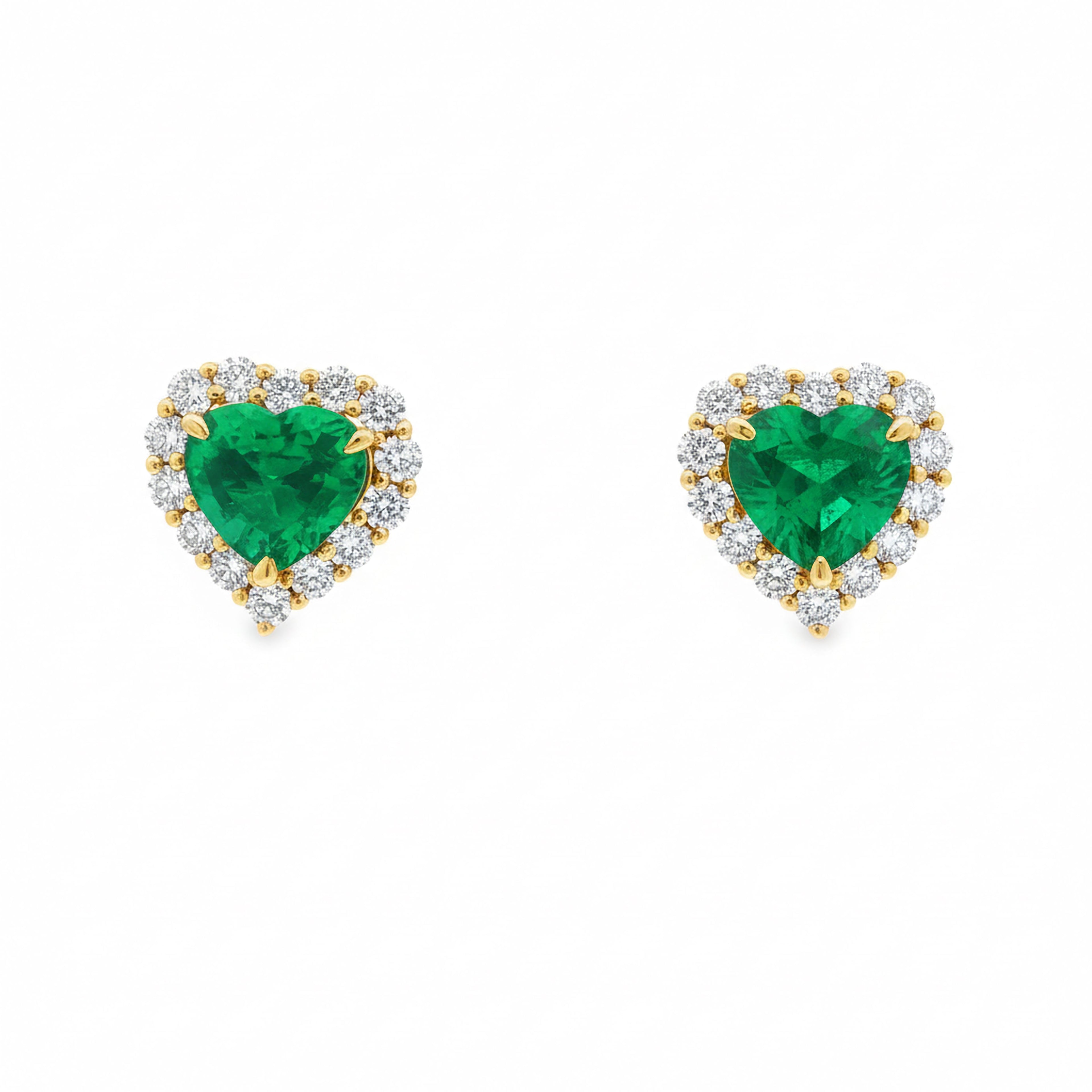 Emerald 3ct Heart  Halo Earrings