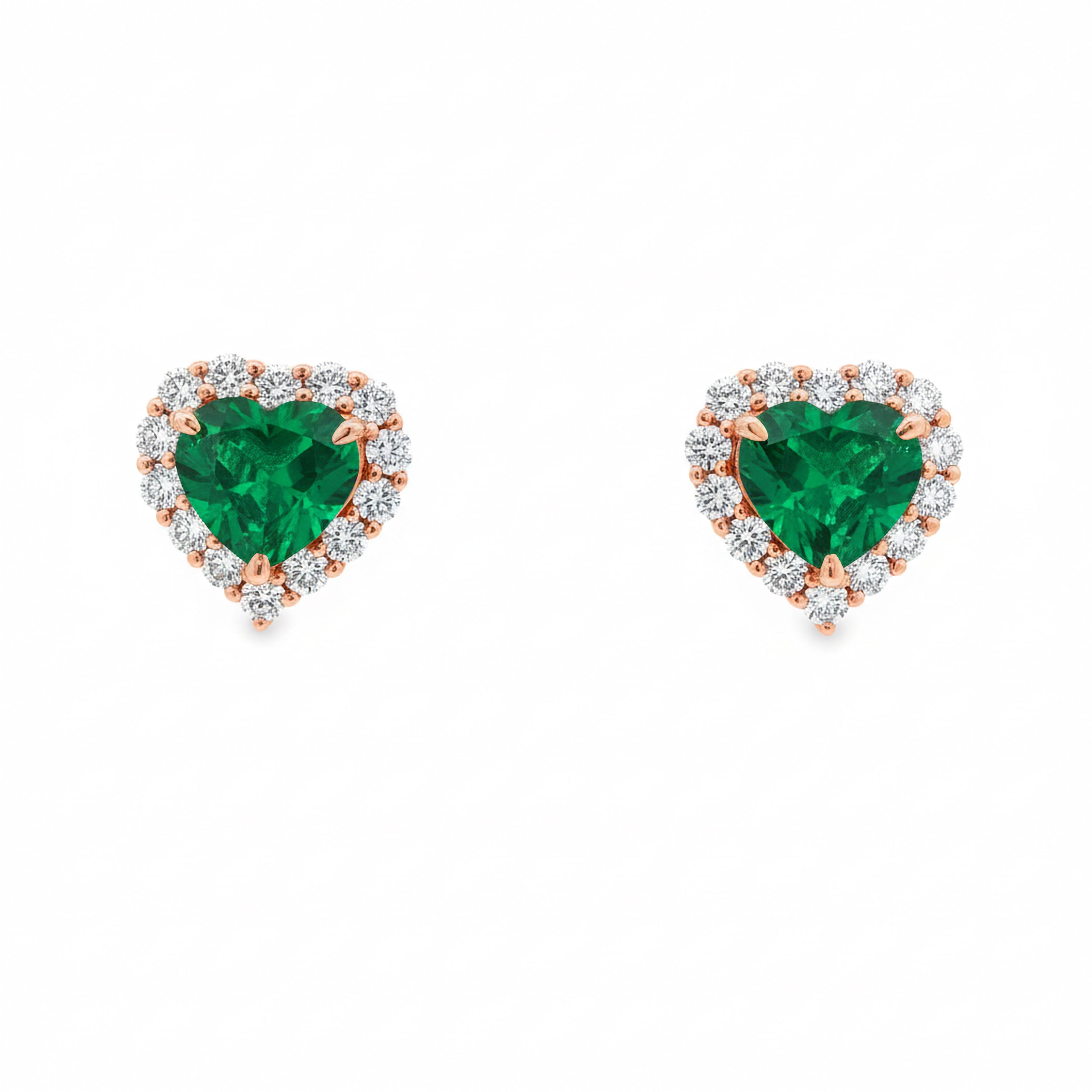 Emerald 3ct Heart  Halo Earrings