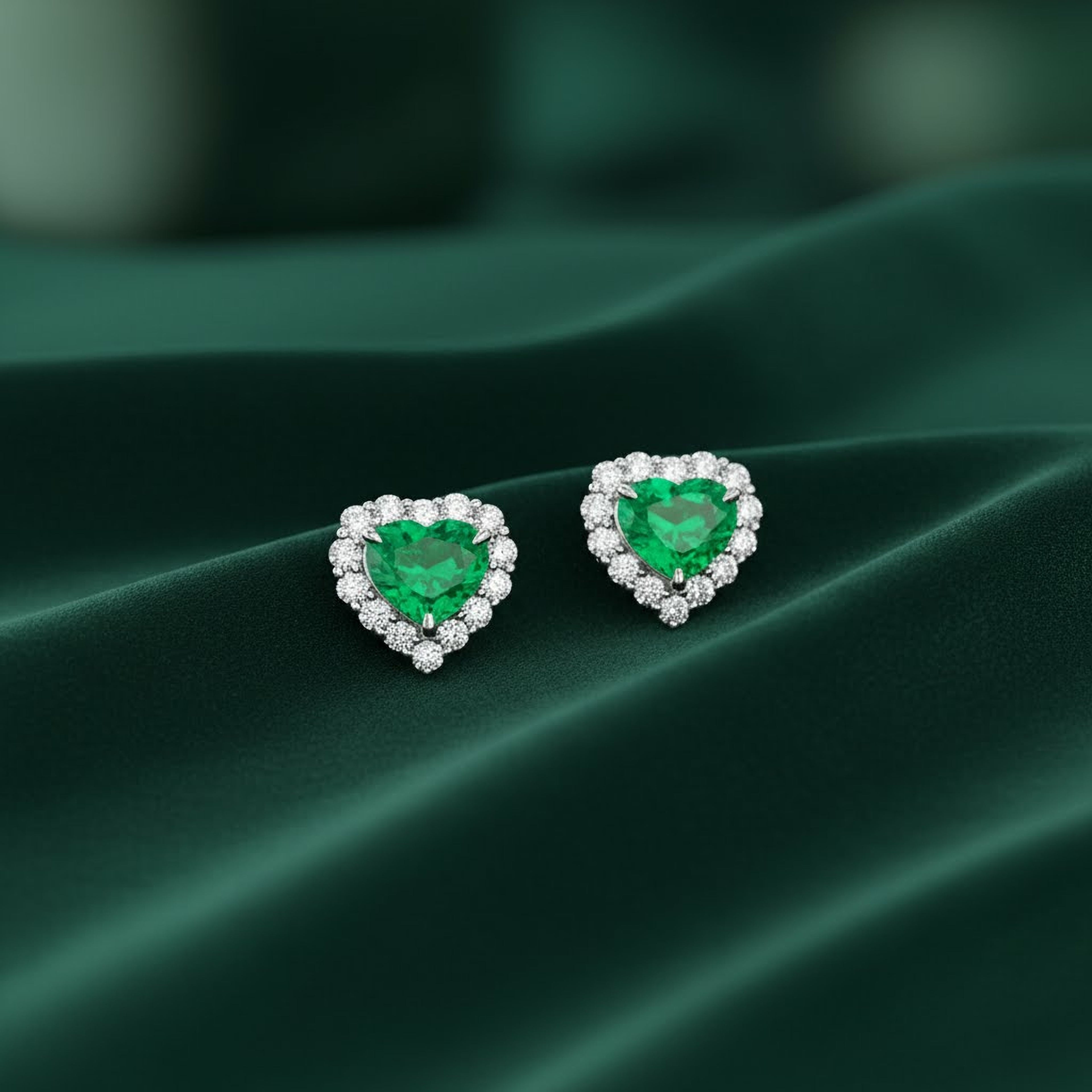 Emerald 3ct Heart  Halo Earrings