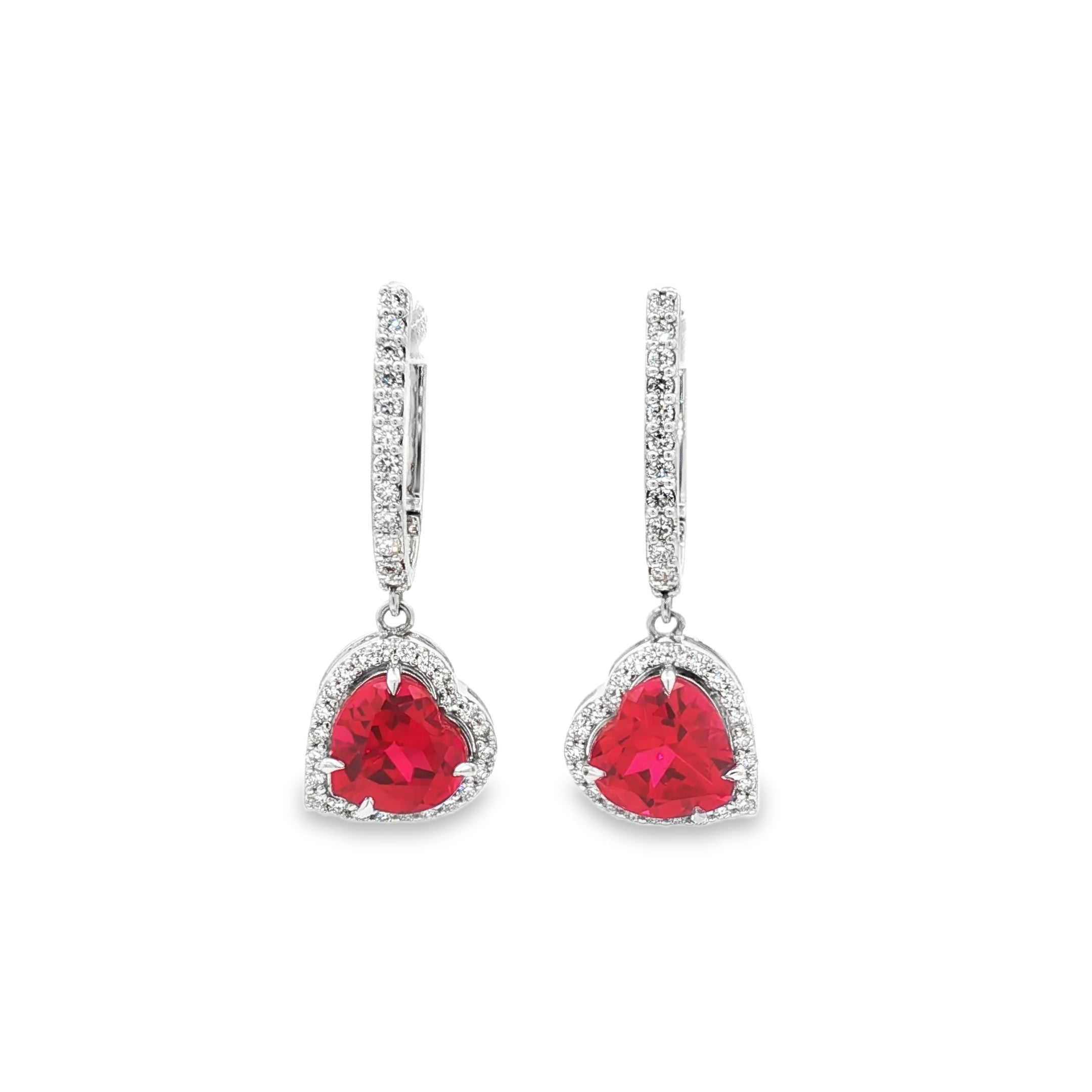 Ruby 6.97ct Heart  Dangling Earrings