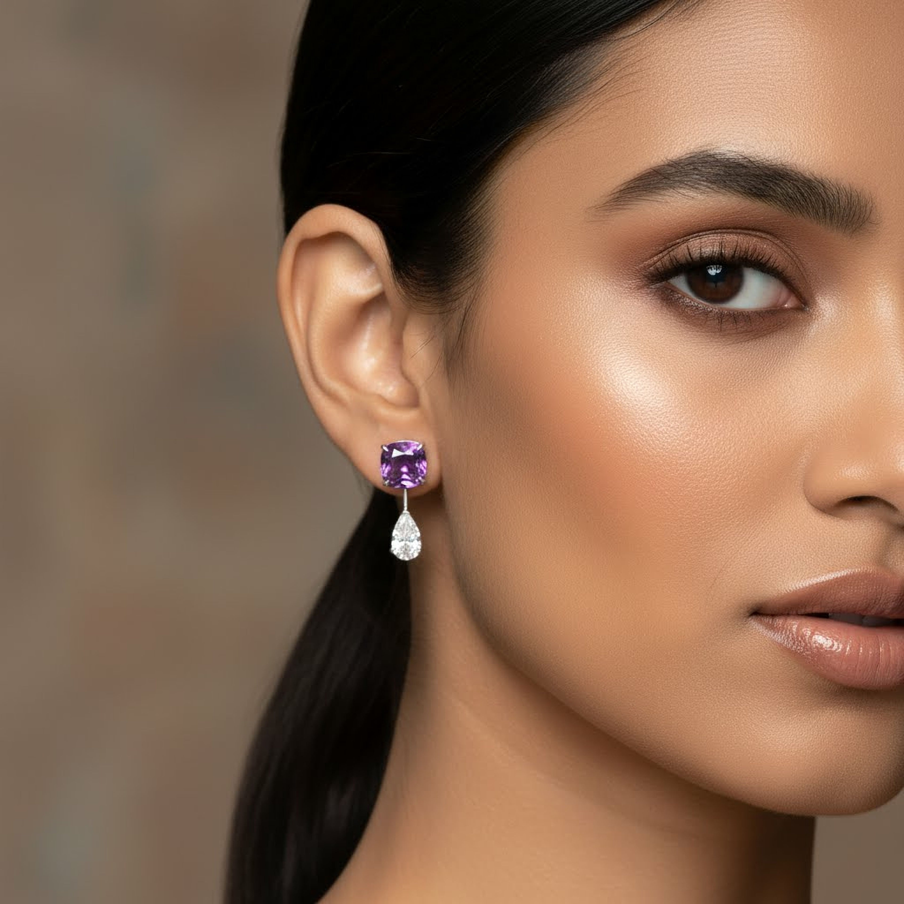8.41ct Purple x Round  Drop Earrings