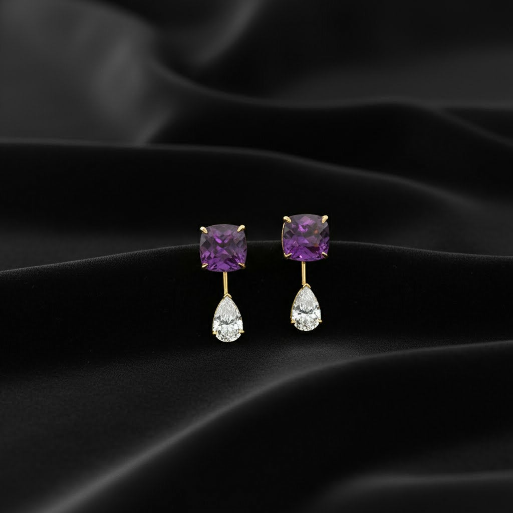 8.41ct Purple x Round  Drop Earrings