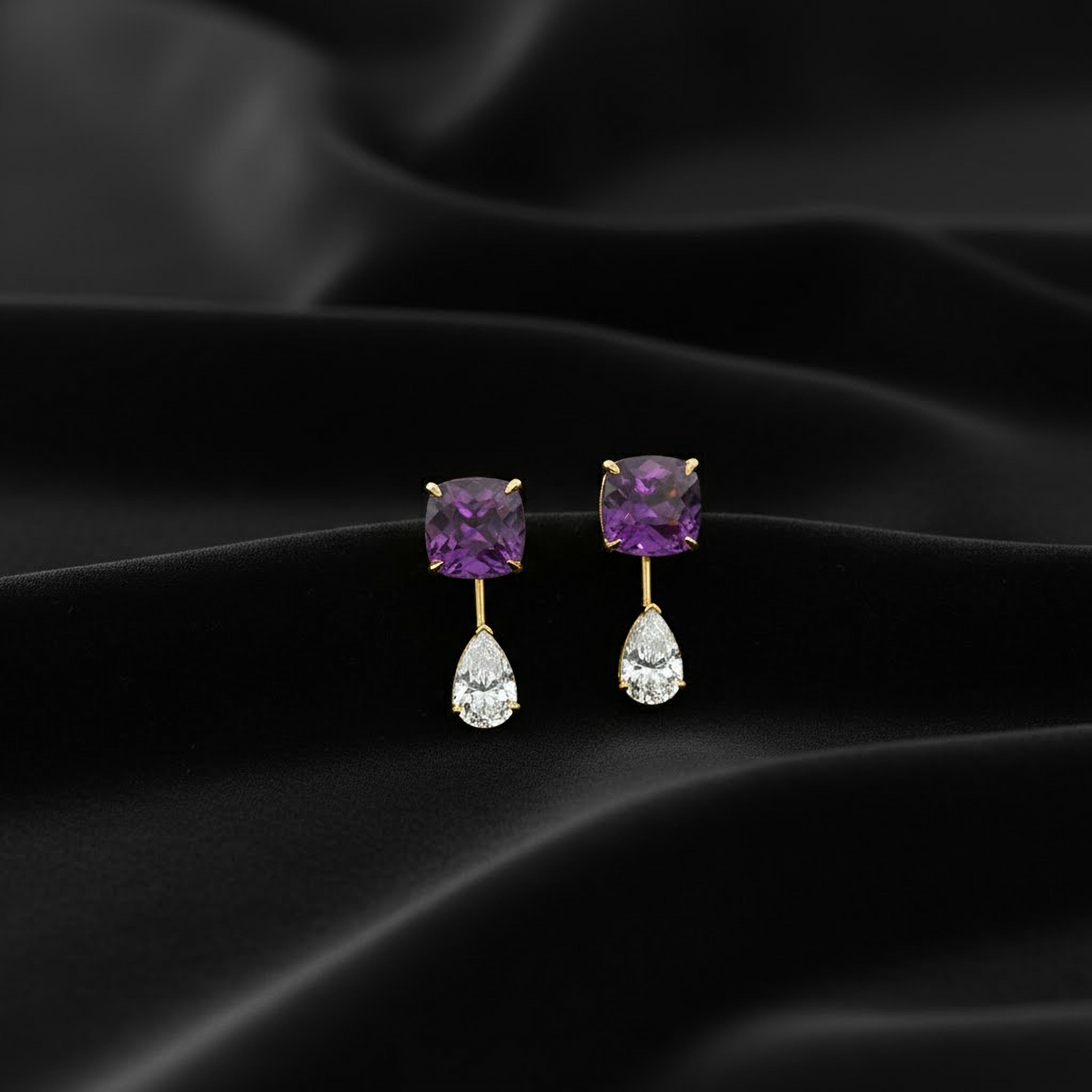 8.41ct Purple x Round  Drop Earrings
