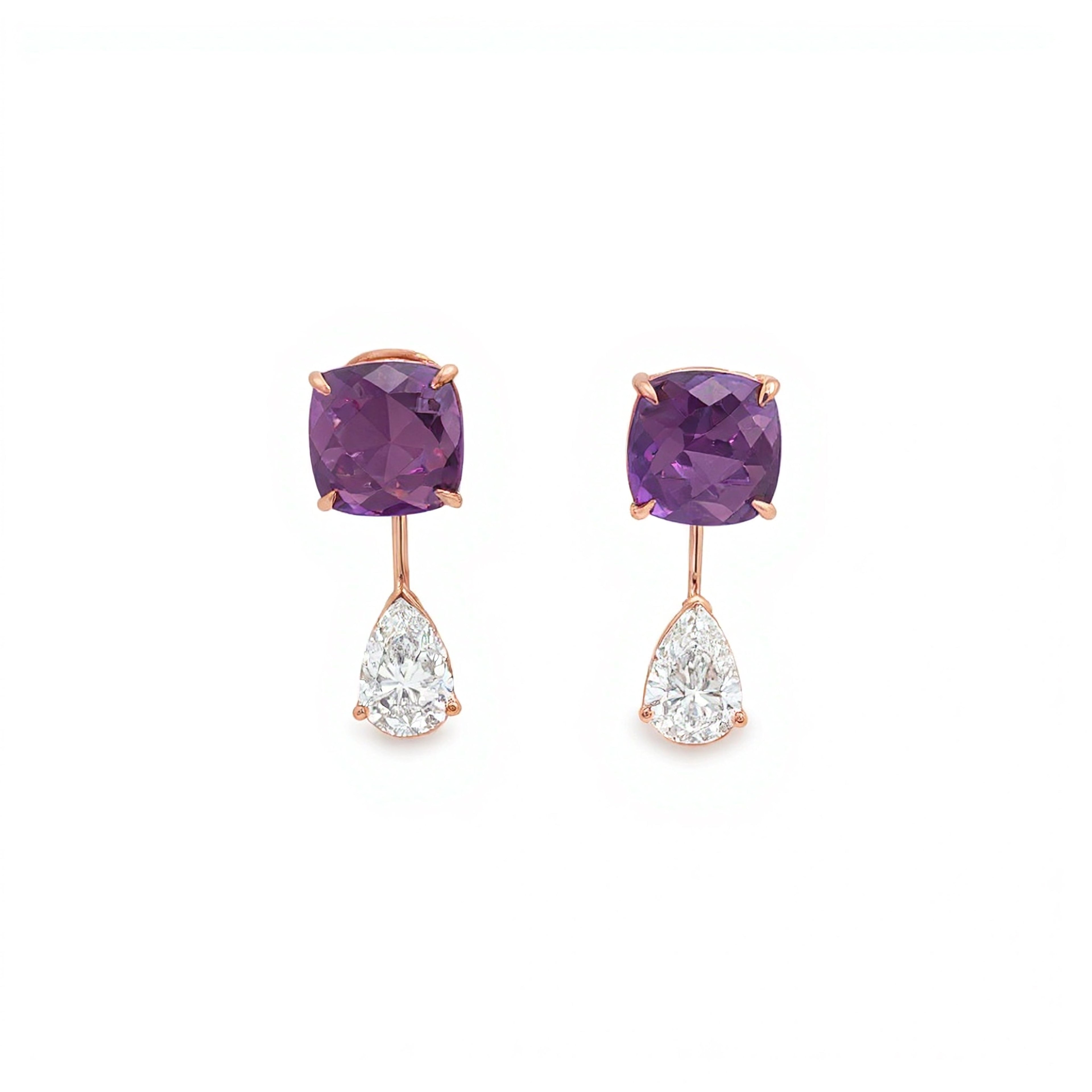 8.41ct Purple x Round  Drop Earrings