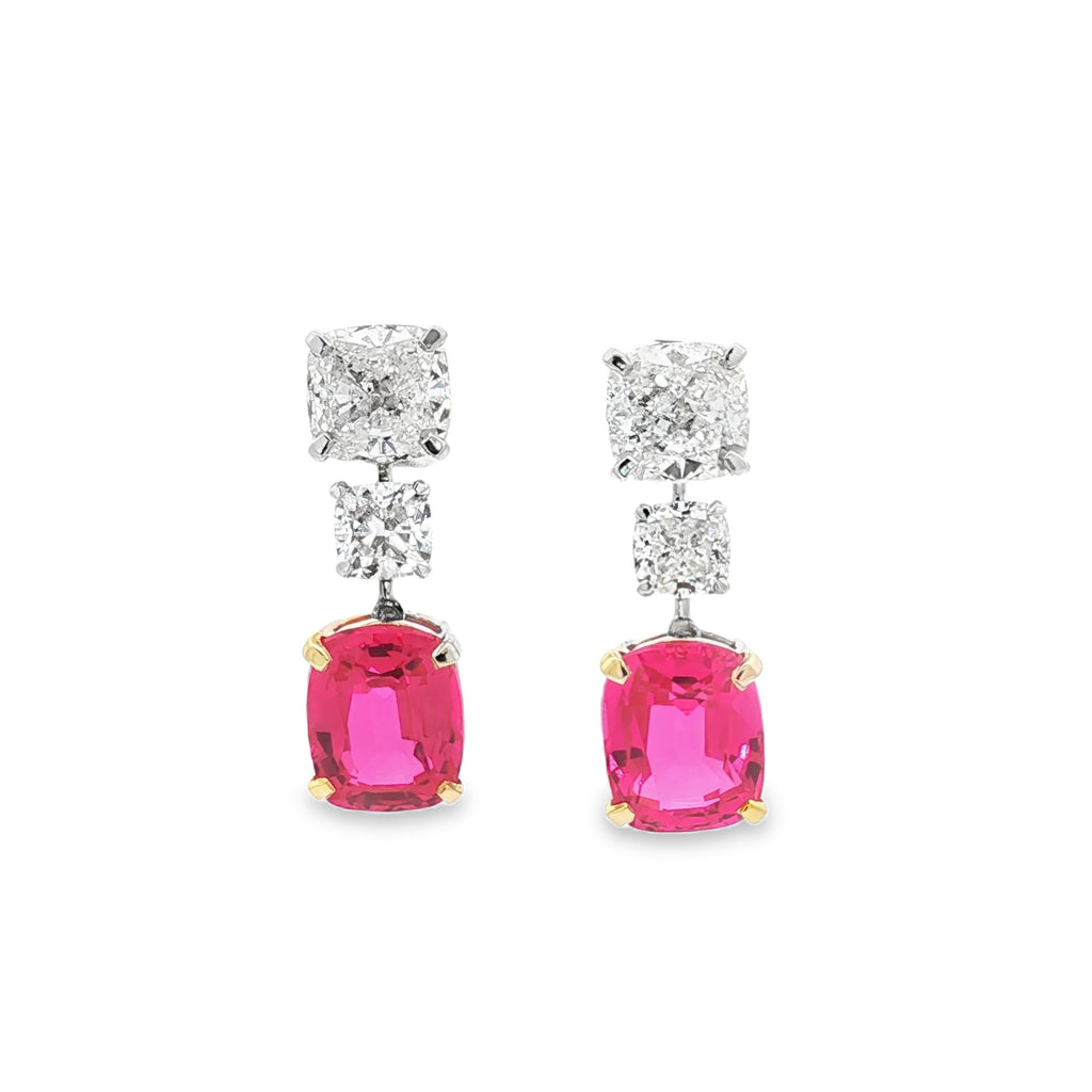 Cushion x Round x 12.04ct Ruby Cushion Earrings