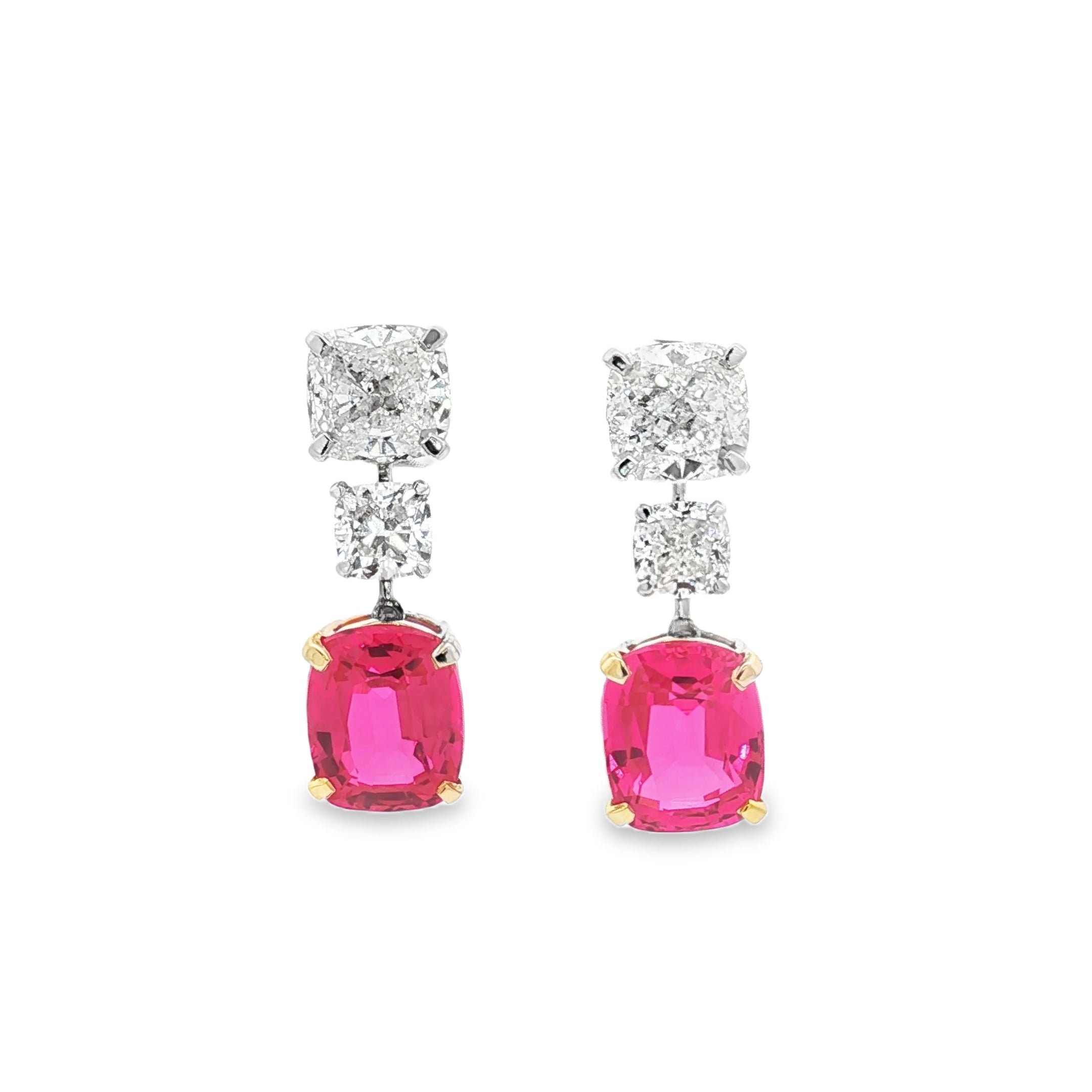 Cushion x Round x 12.04ct Ruby Cushion Earrings