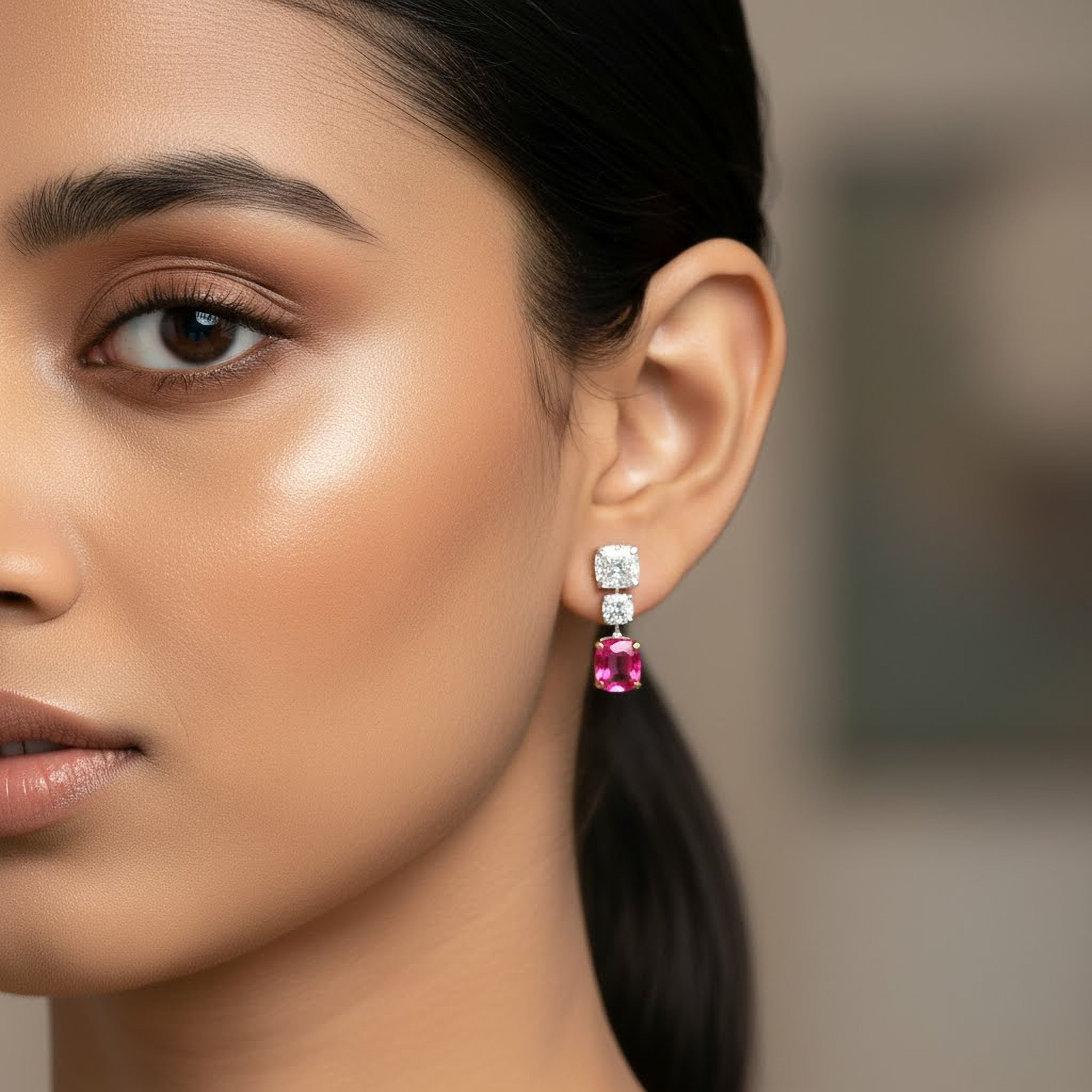 Cushion x Round x 12.04ct Ruby Cushion Earrings