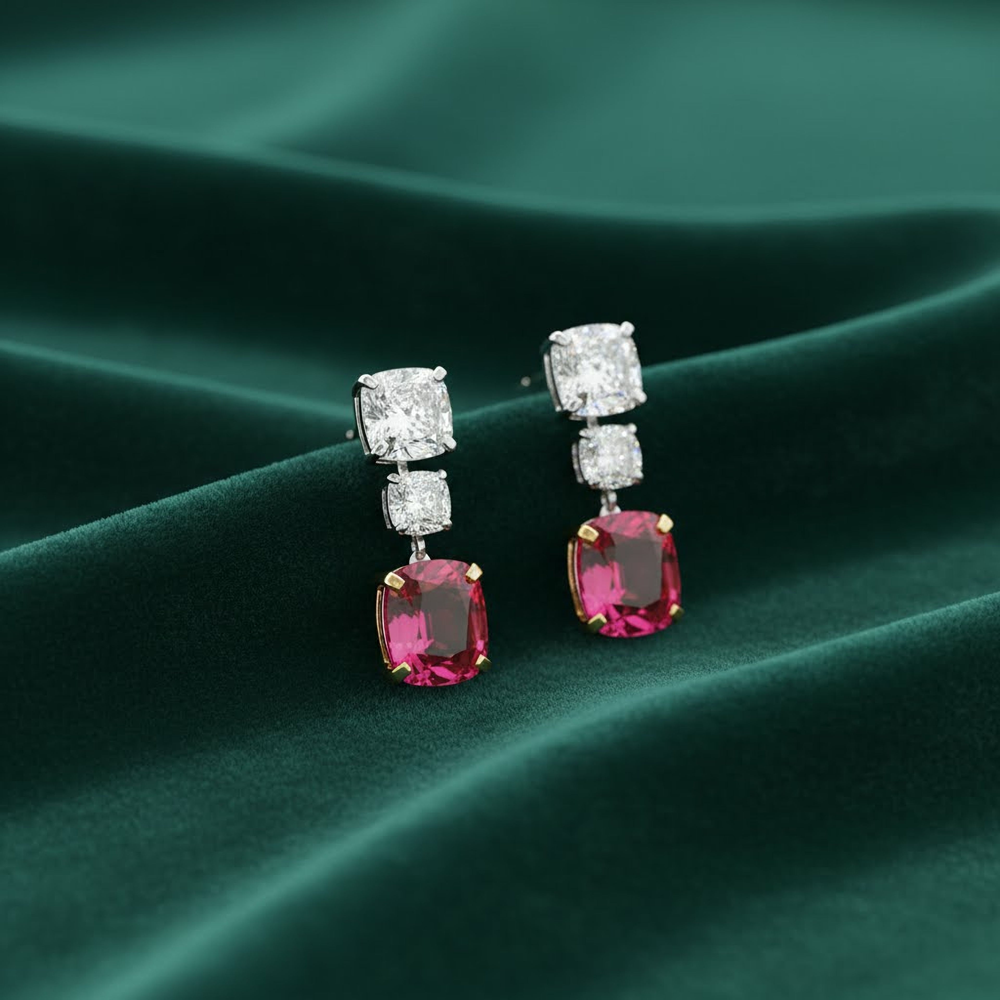 Cushion x Round x 12.04ct Ruby Cushion Earrings