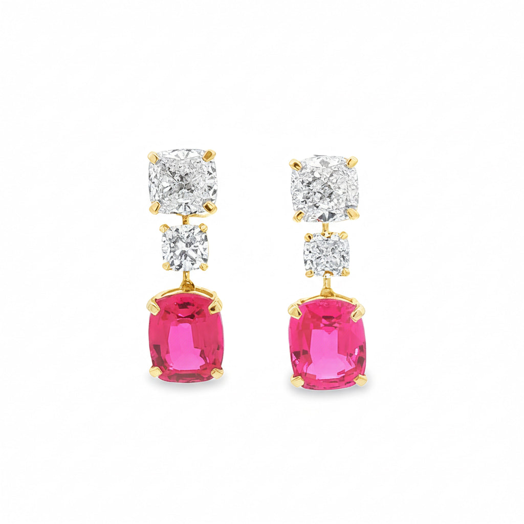 Cushion x Round x 12.04ct Ruby Cushion Earrings