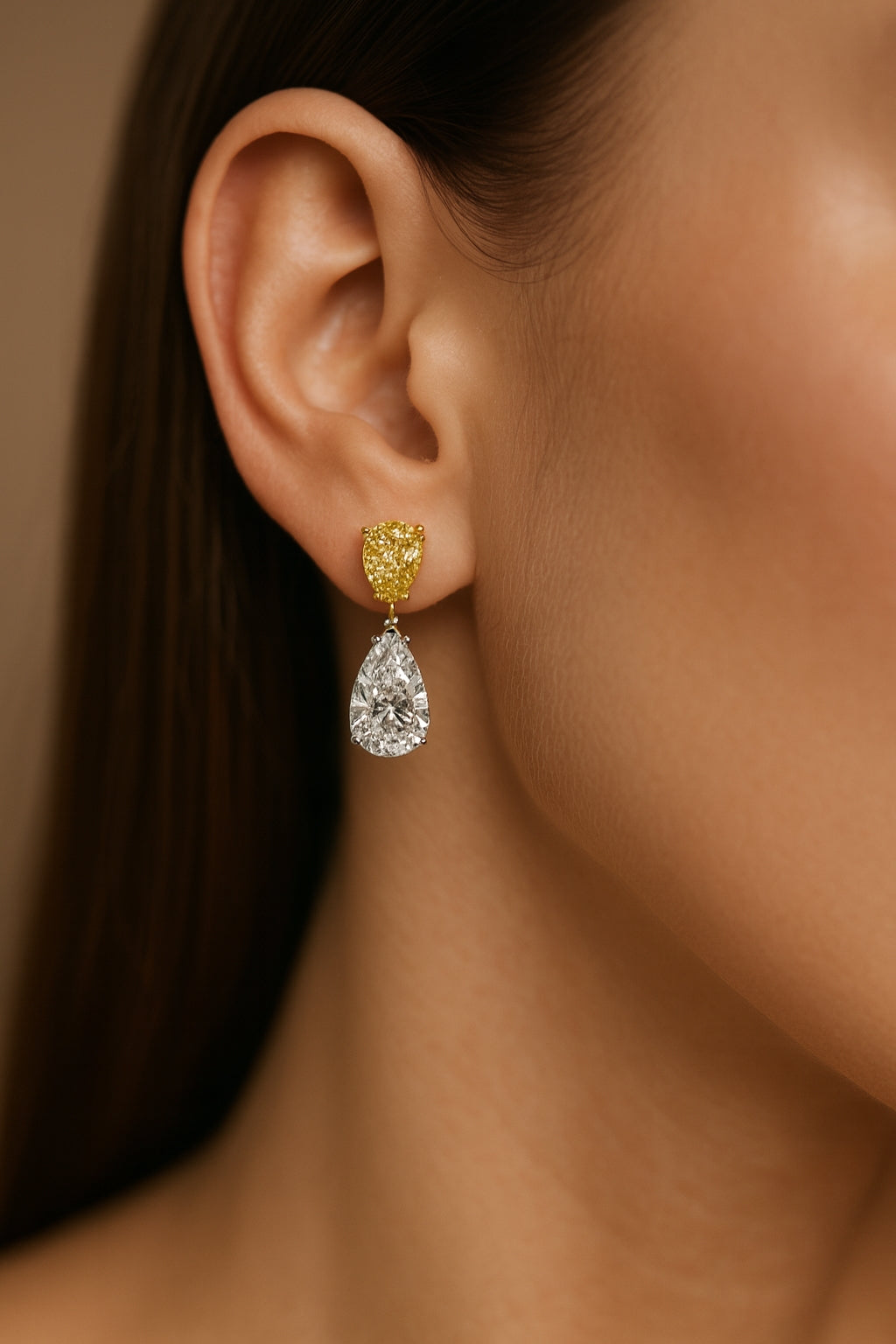 2ct Yellow Pear x  5ct White Pear
