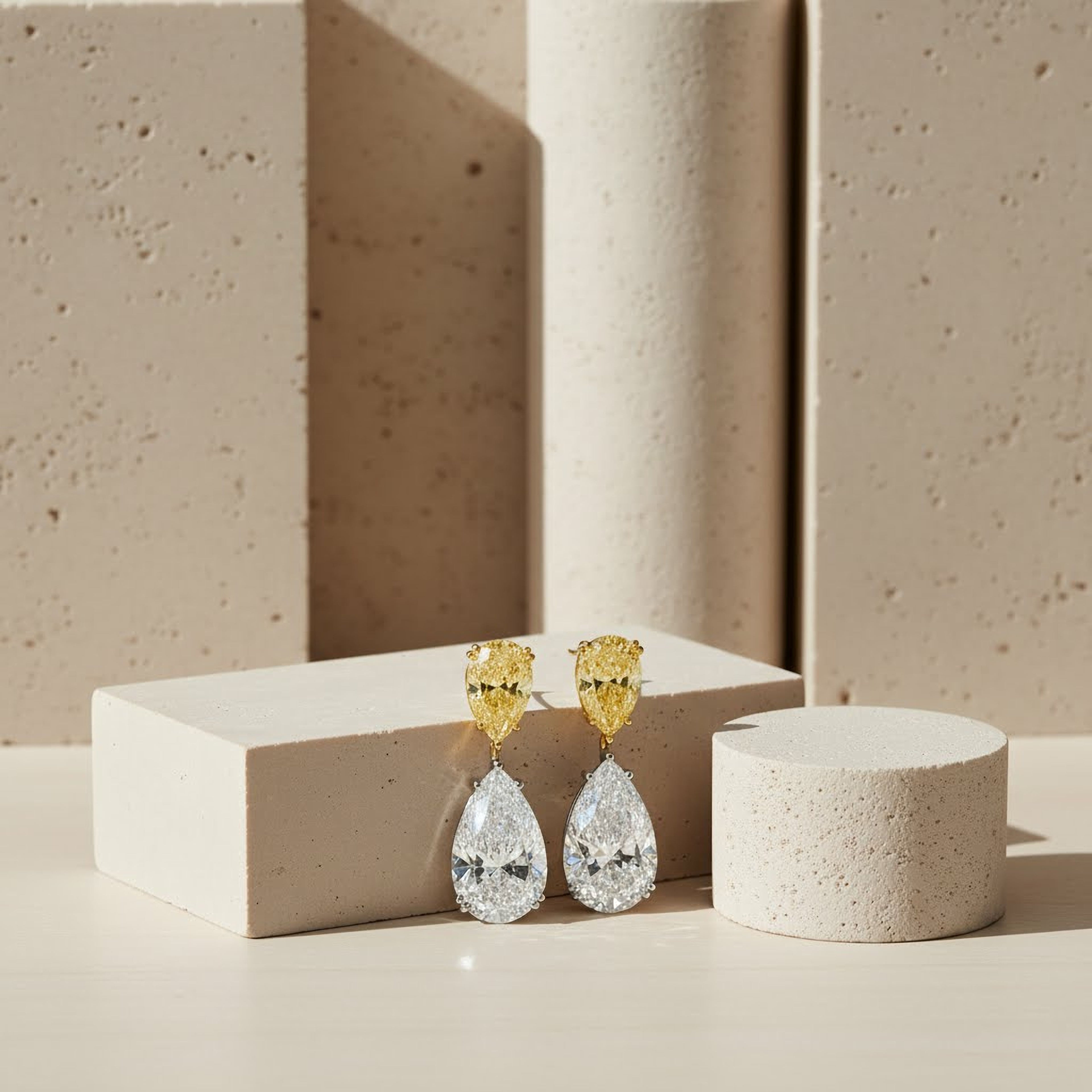 2ct Yellow Pear x  5ct White Pear
