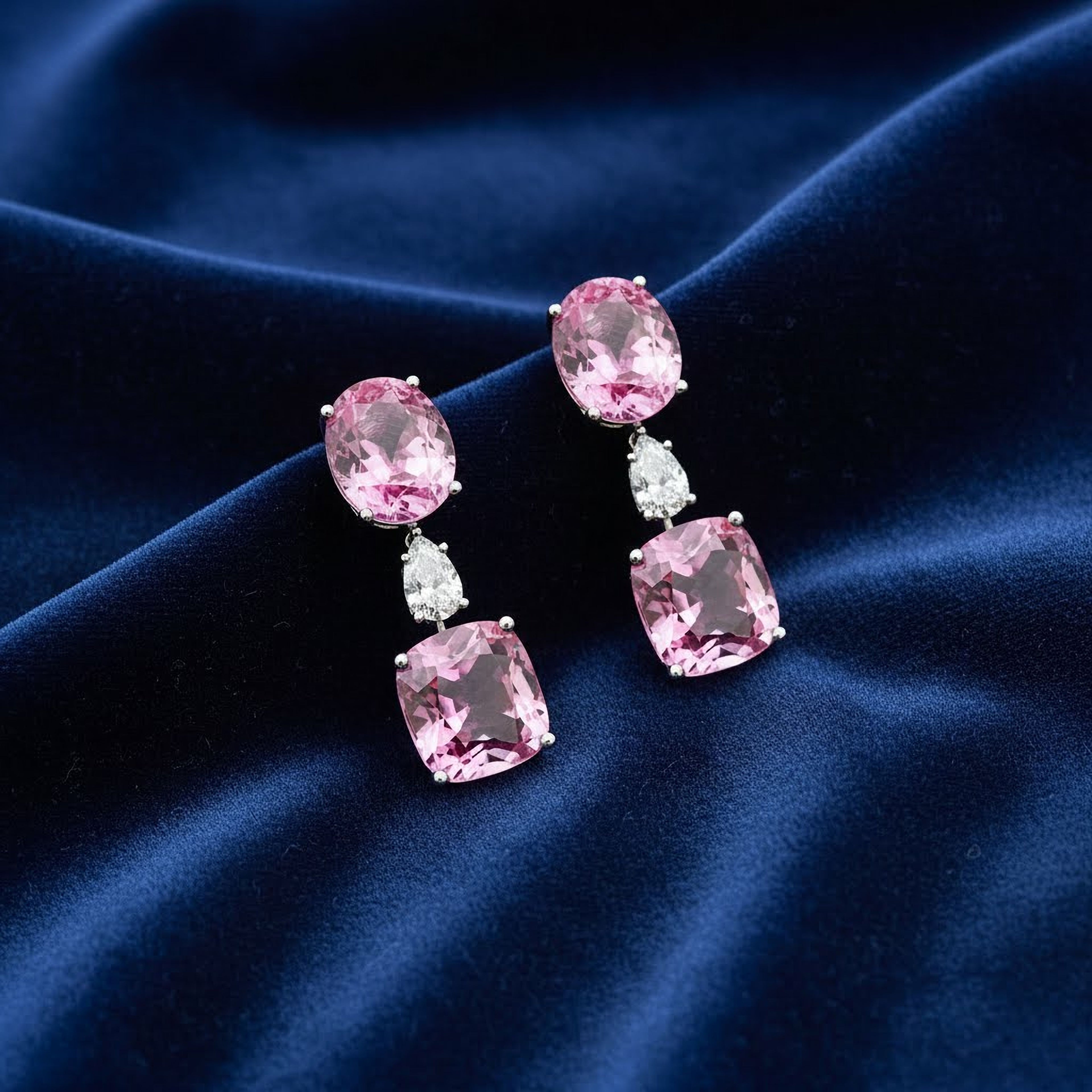 9.46ct Pink Oval x Pear x 12.87ct Pink Cushion Earrings