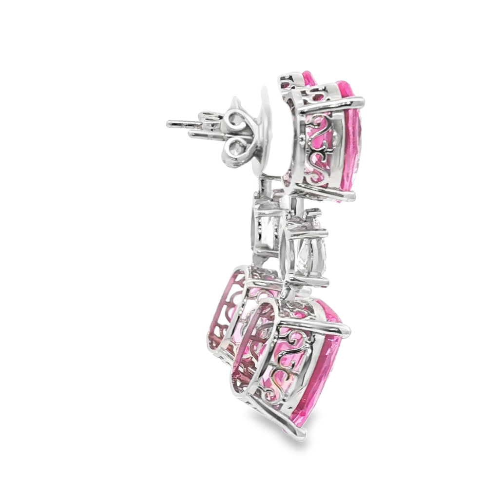 9.46ct Pink Oval x Pear x 12.87ct Pink Cushion Earrings