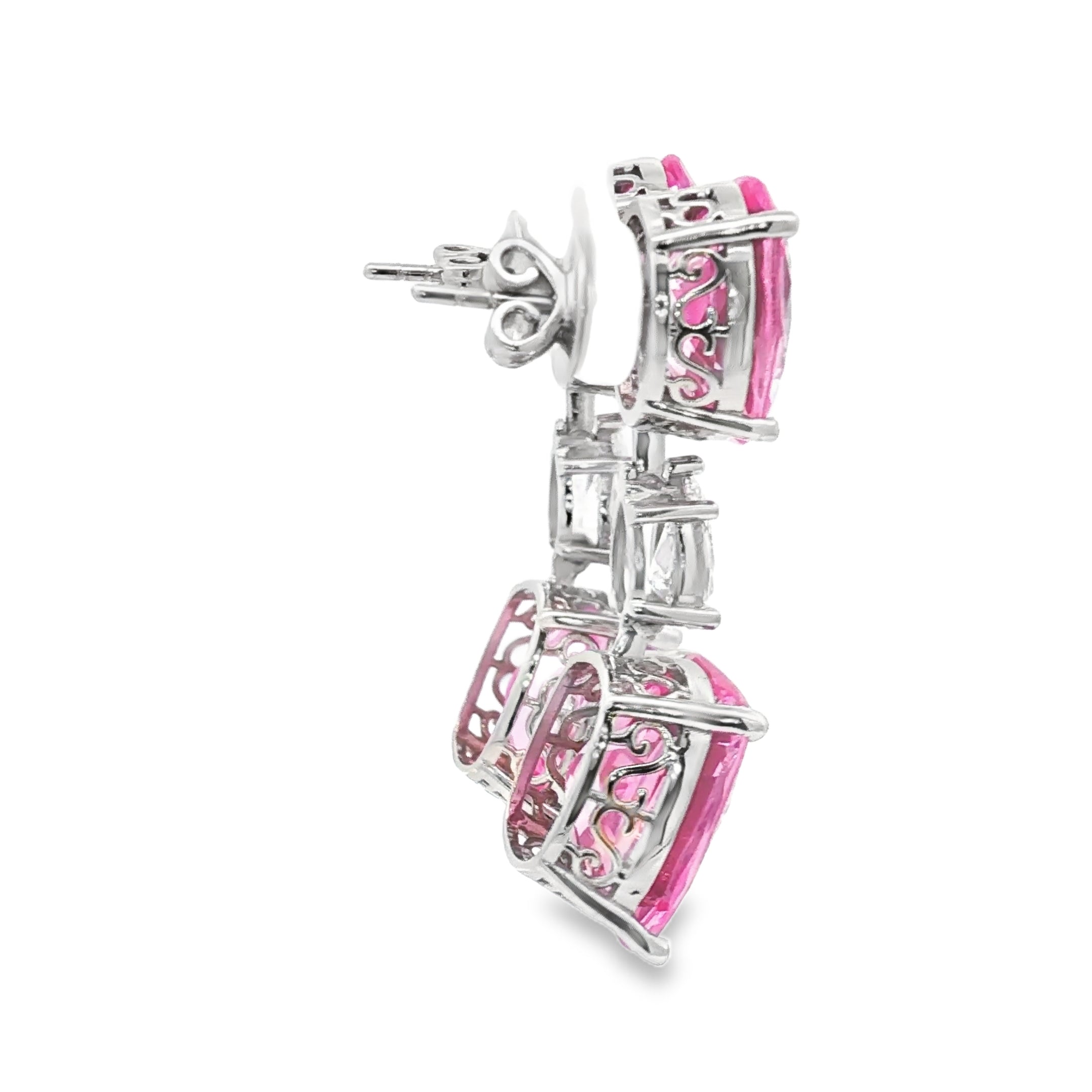 9.46ct Pink Oval x Pear x 12.87ct Pink Cushion Earrings