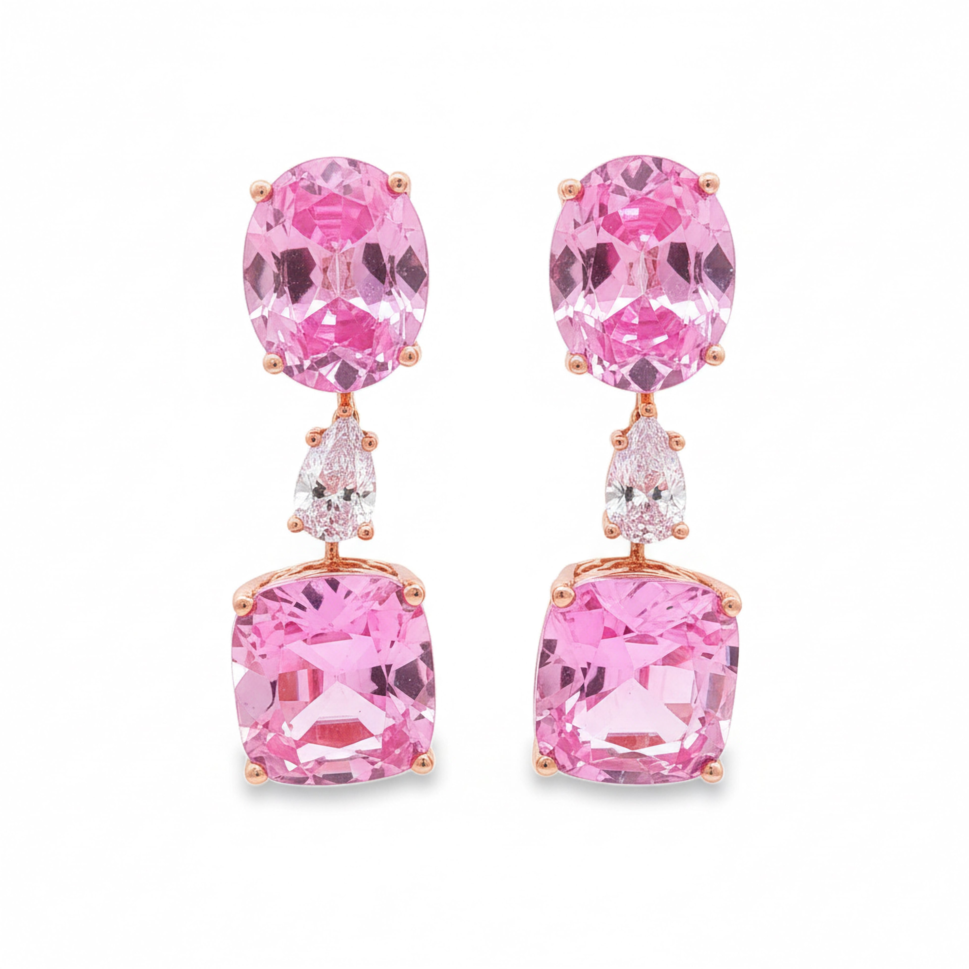 9.46ct Pink Oval x Pear x 12.87ct Pink Cushion Earrings