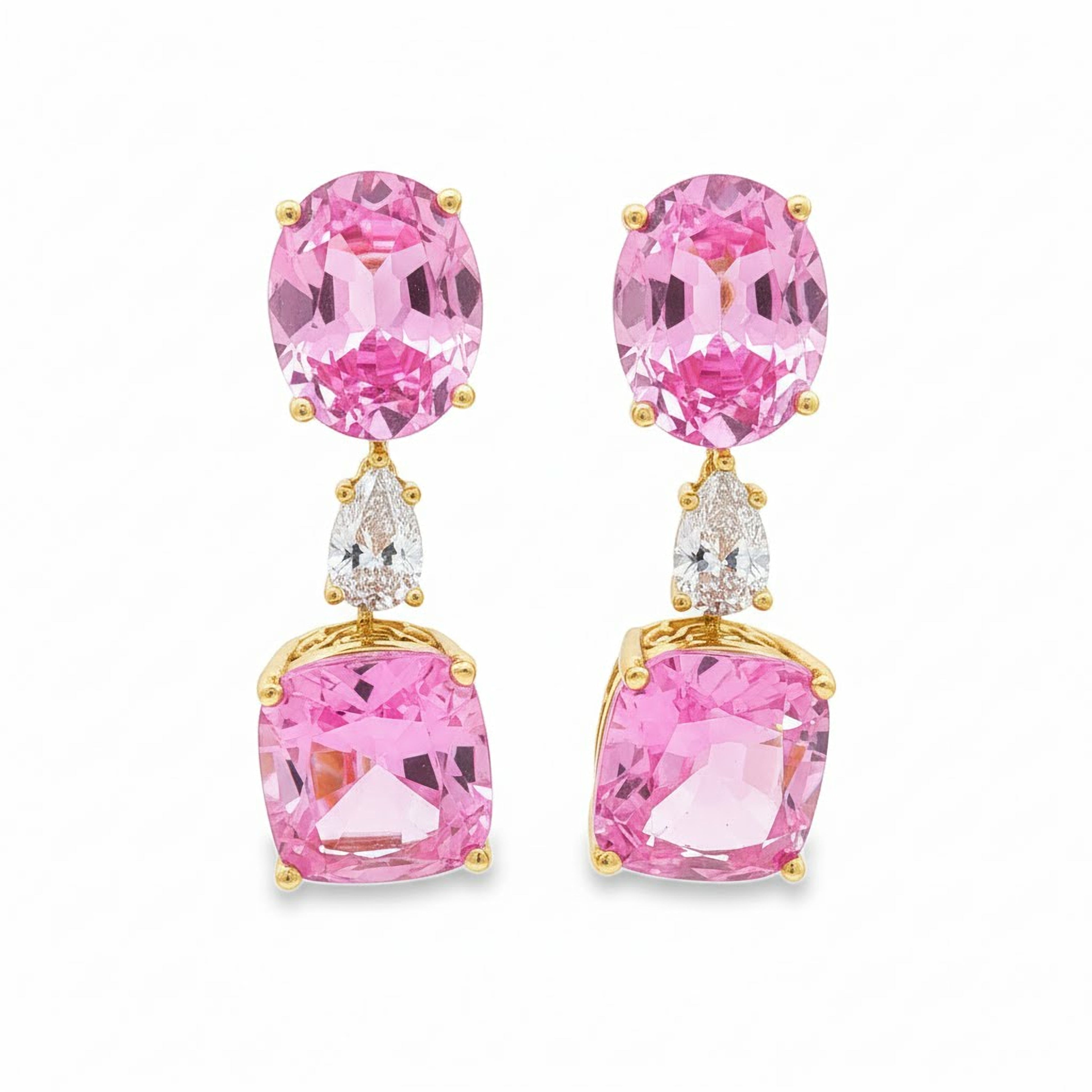 9.46ct Pink Oval x Pear x 12.87ct Pink Cushion Earrings