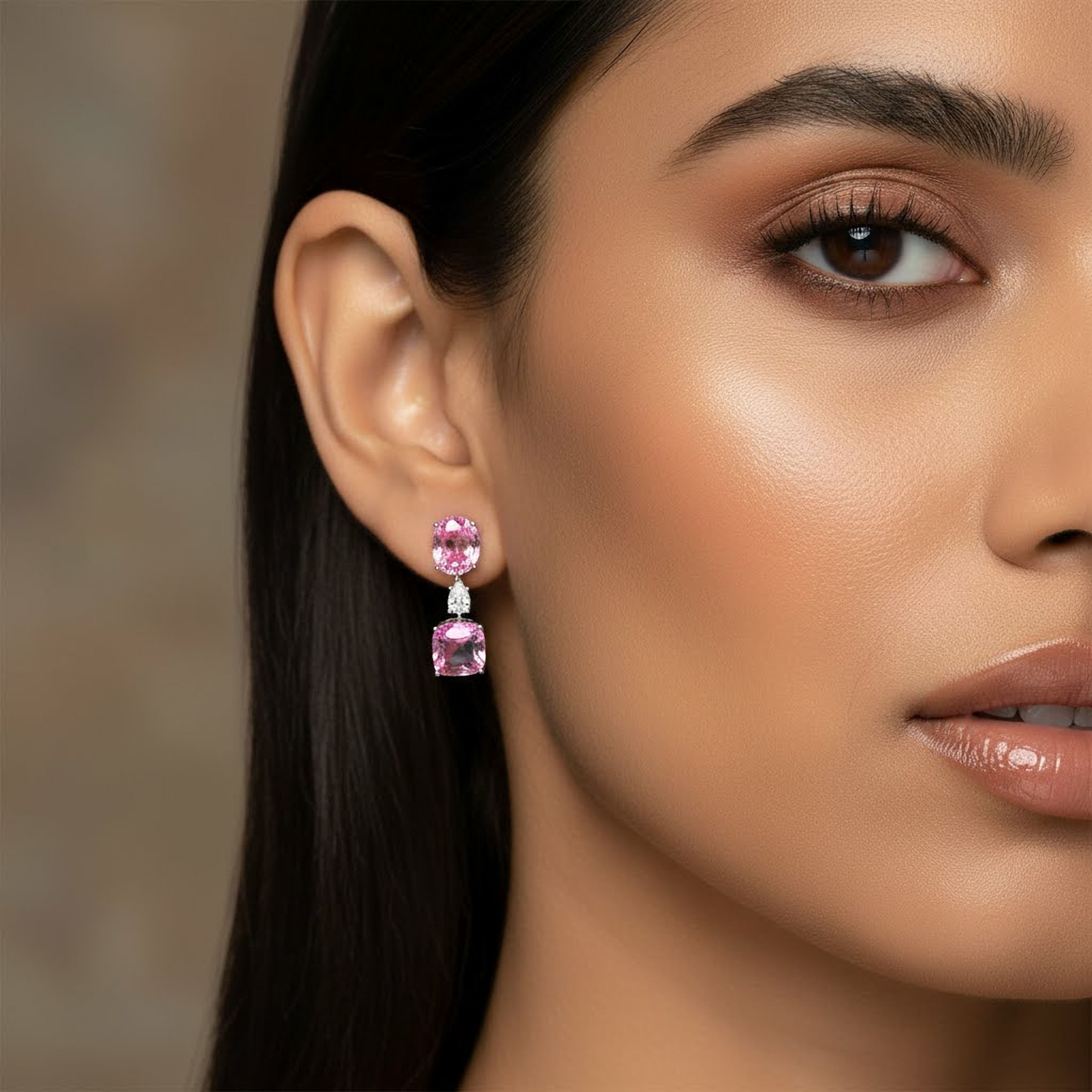 9.46ct Pink Oval x Pear x 12.87ct Pink Cushion Earrings