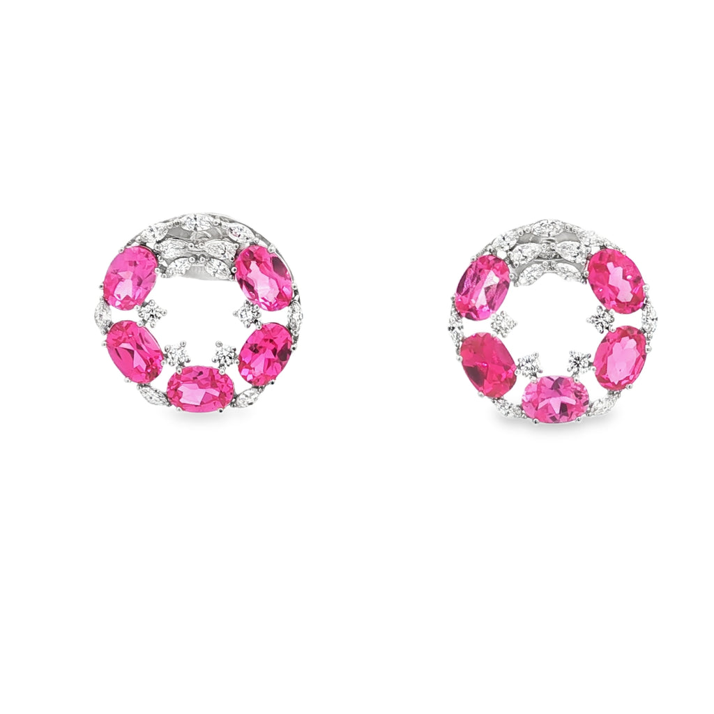 9.7cts Pink Ovals Round Flat Hoops