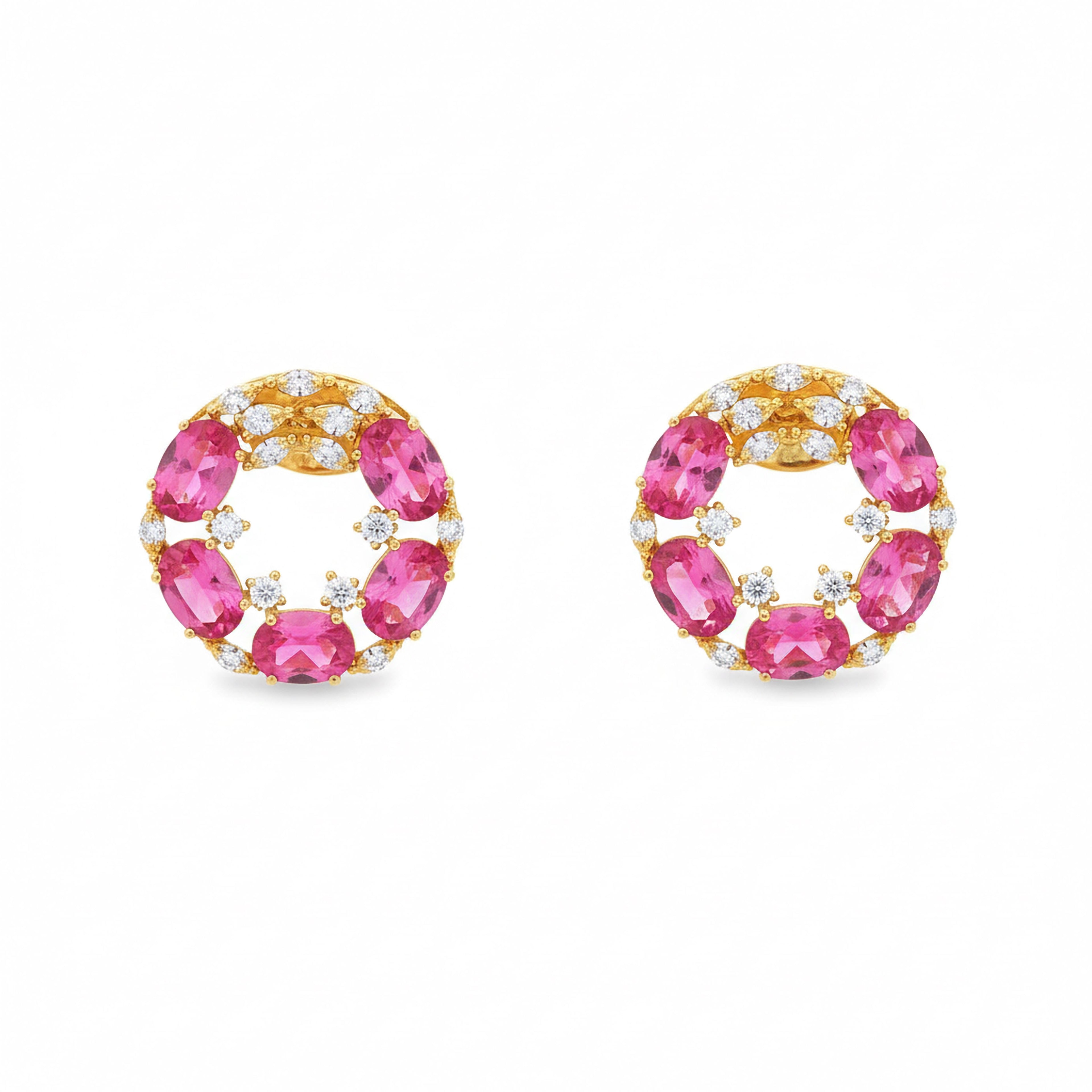 9.7cts Pink Ovals Round Flat Hoops