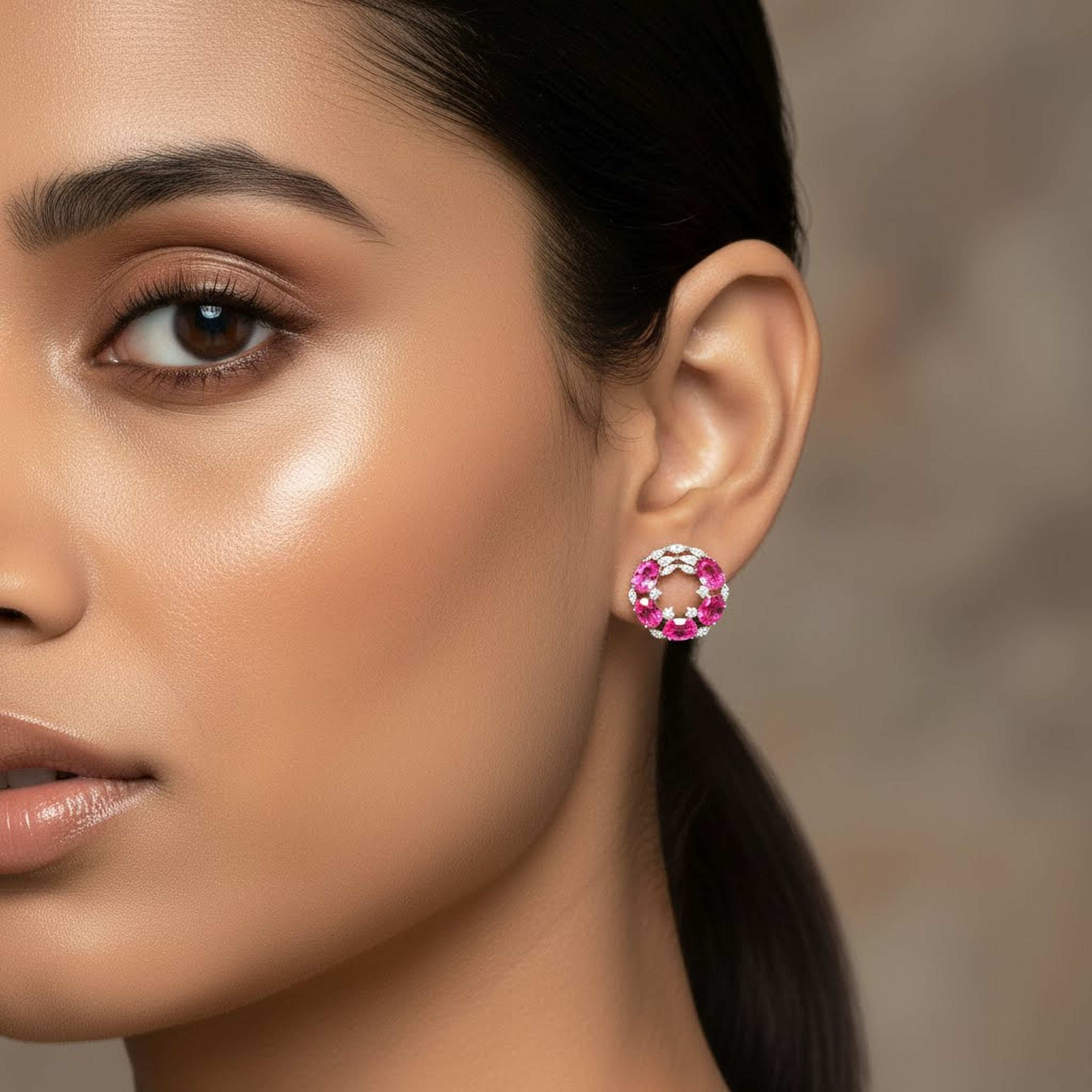 9.7cts Pink Ovals Round Flat Hoops