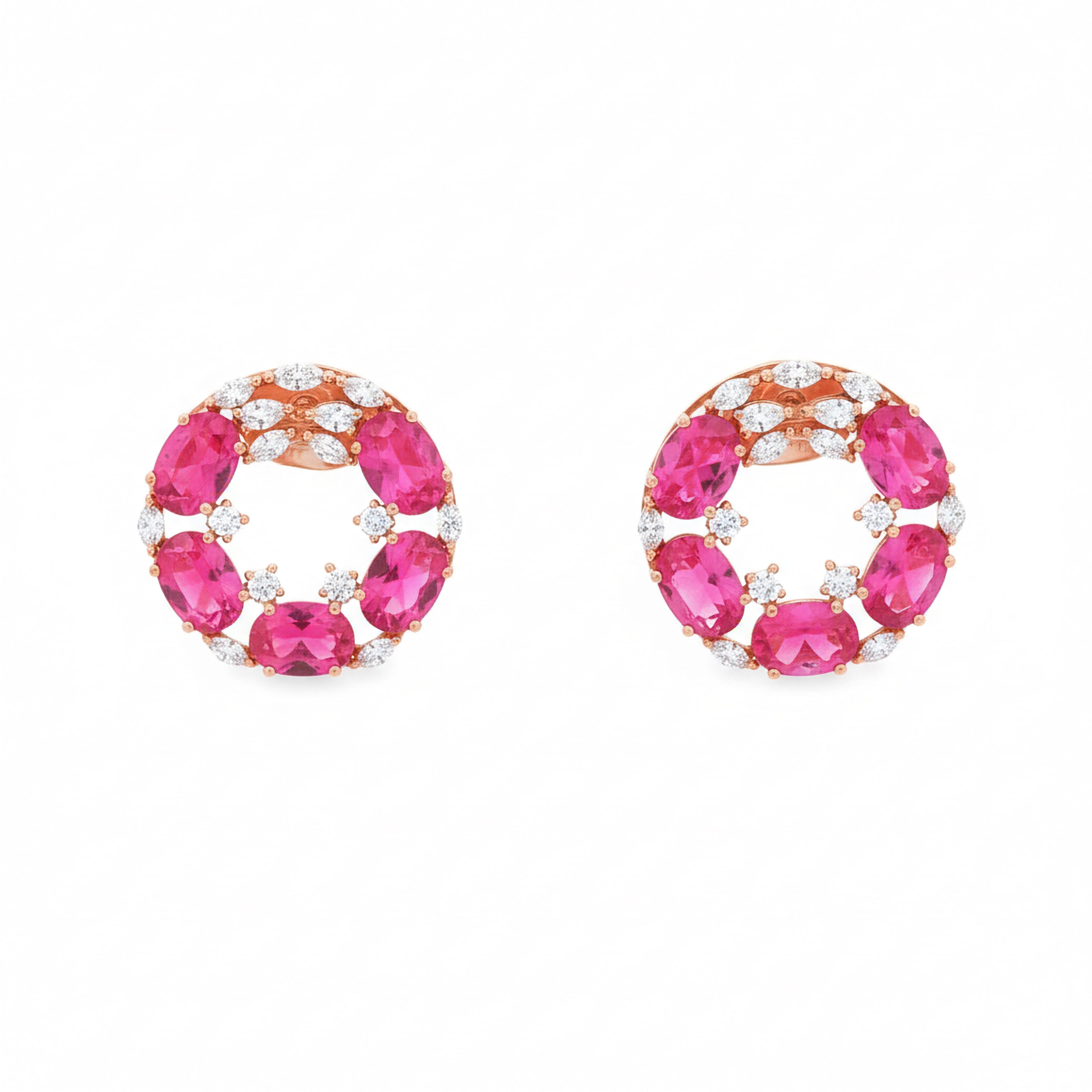 9.7cts Pink Ovals Round Flat Hoops