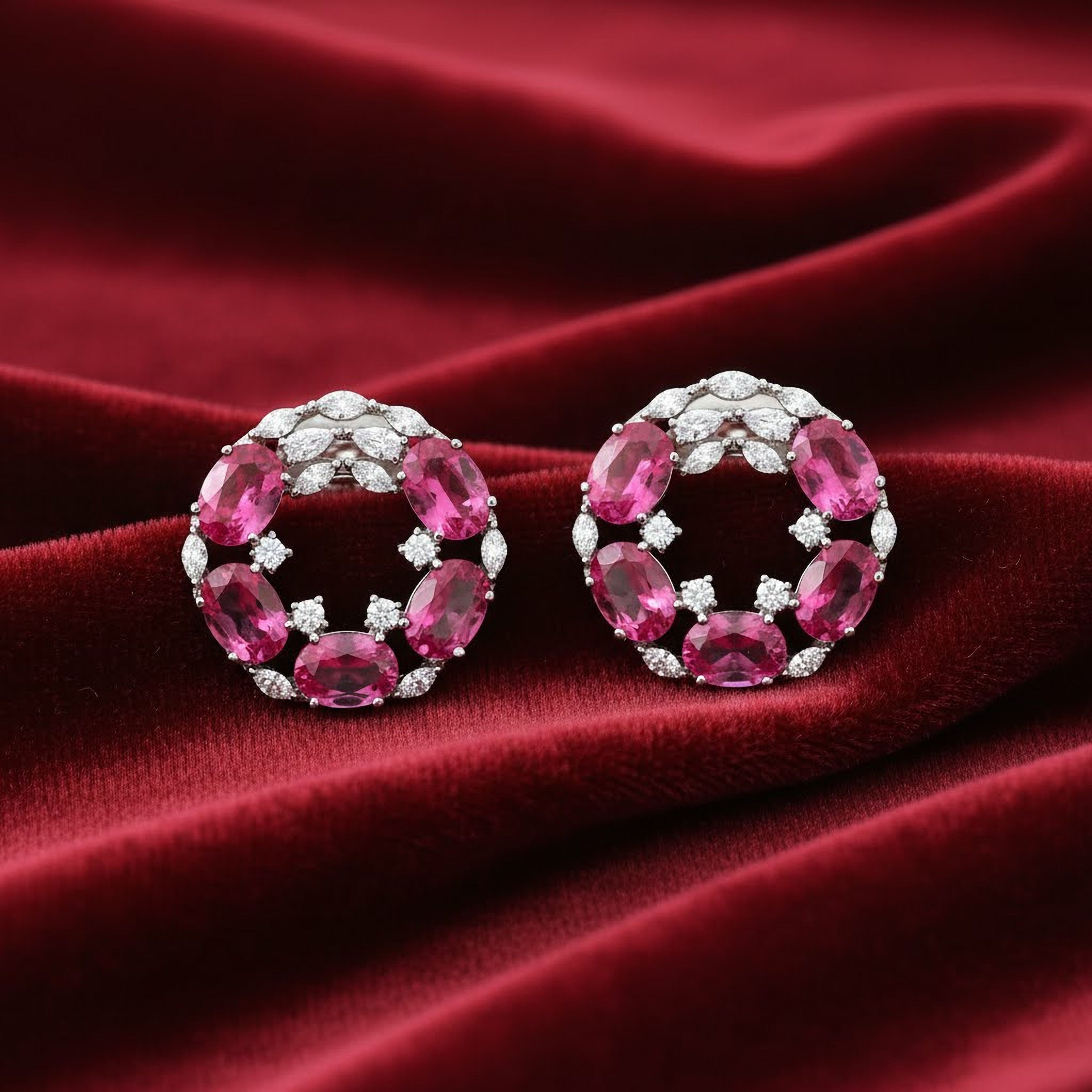9.7cts Pink Ovals Round Flat Hoops