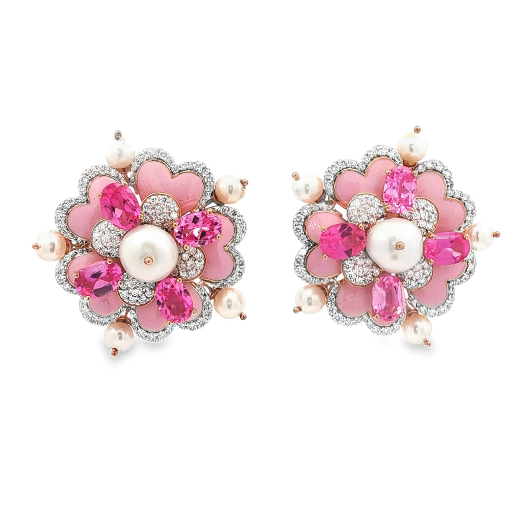 8.02cts Pink Flower Pearl Earrings