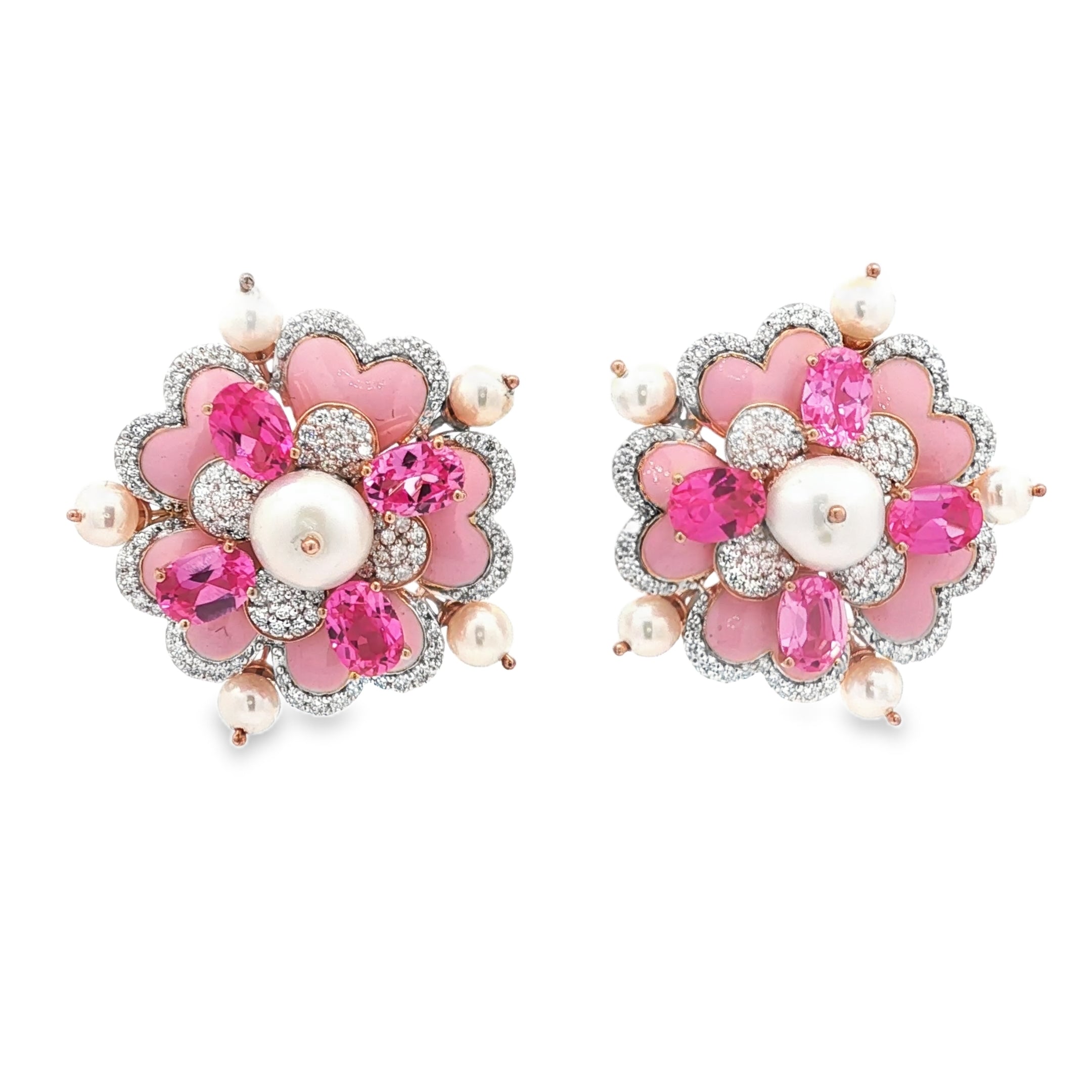 8.02cts Pink Flower Pearl Earrings