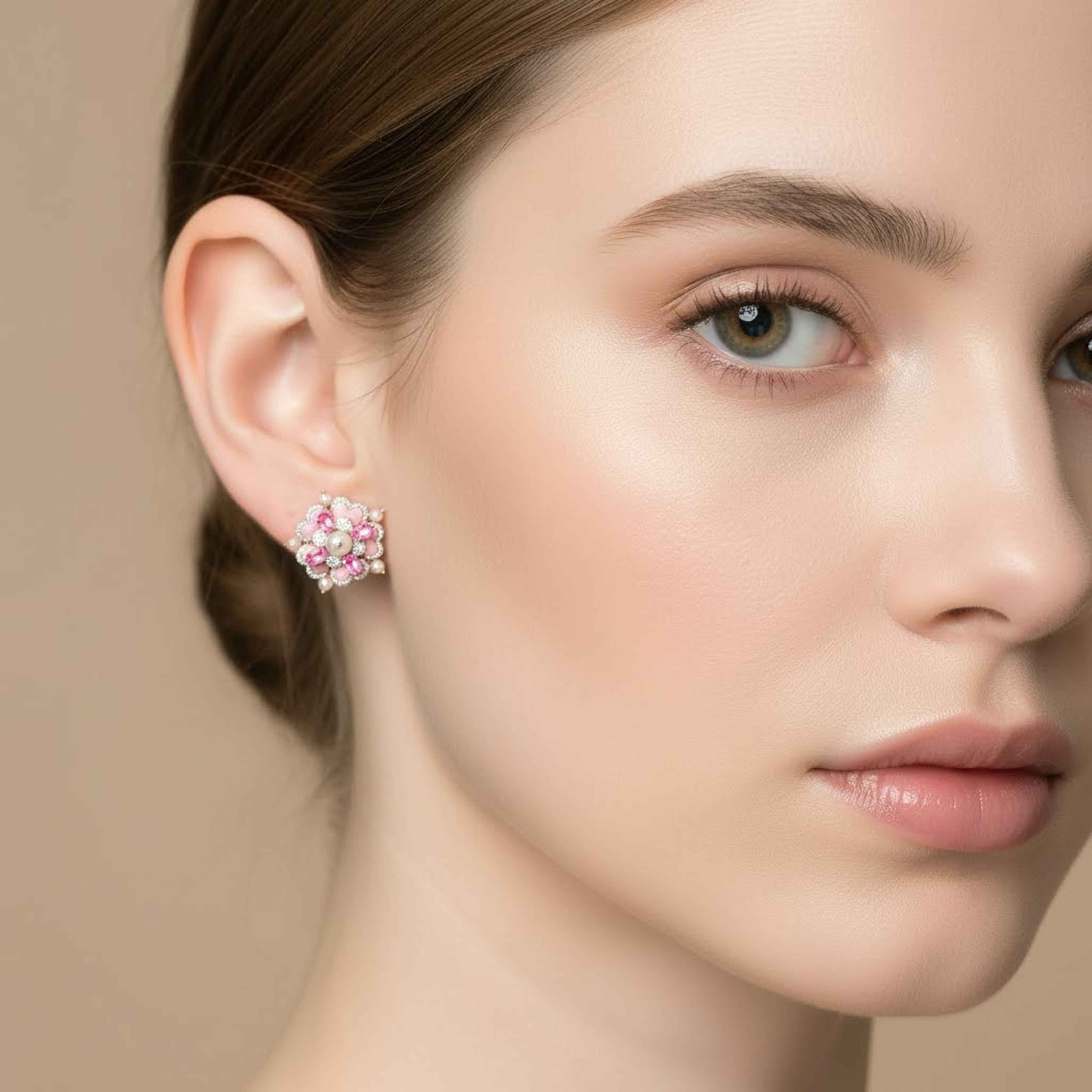 8.02cts Pink Flower Pearl Earrings