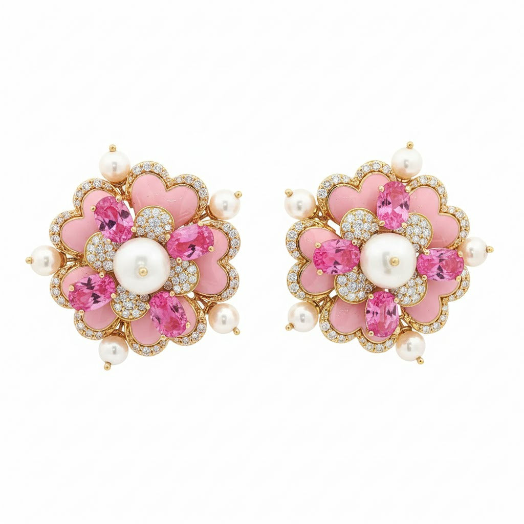 8.02cts Pink Flower Pearl Earrings