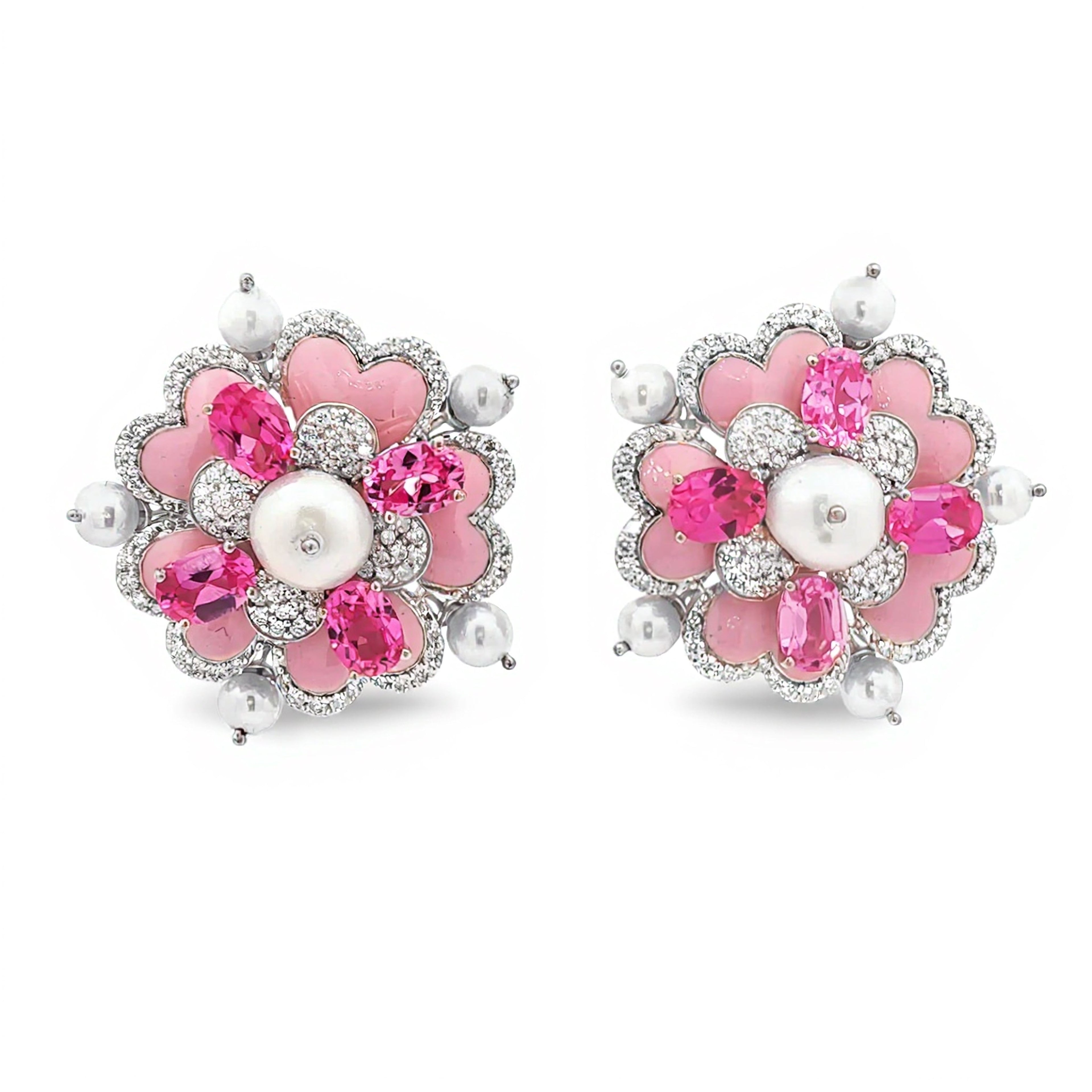 8.02cts Pink Flower Pearl Earrings