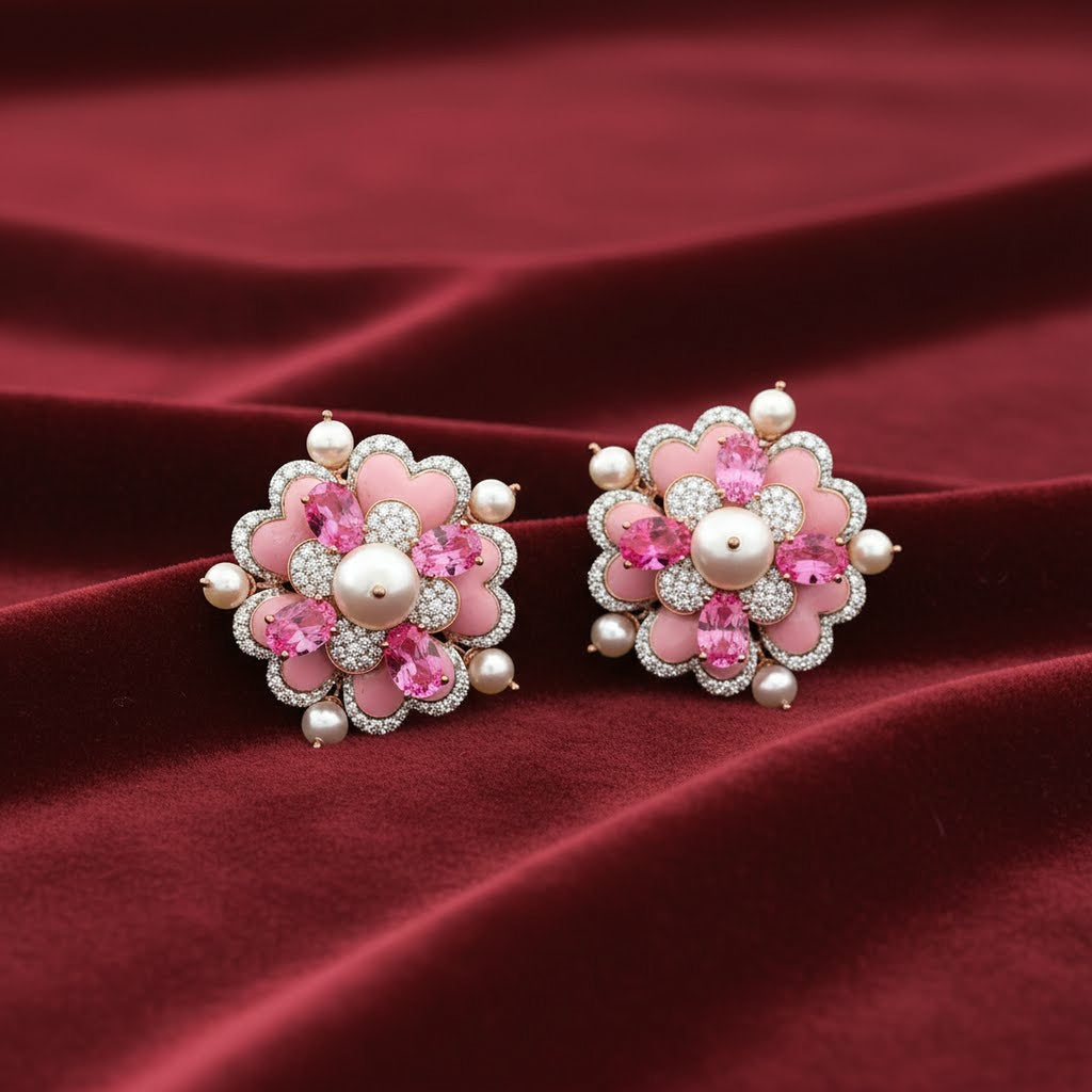 8.02cts Pink Flower Pearl Earrings