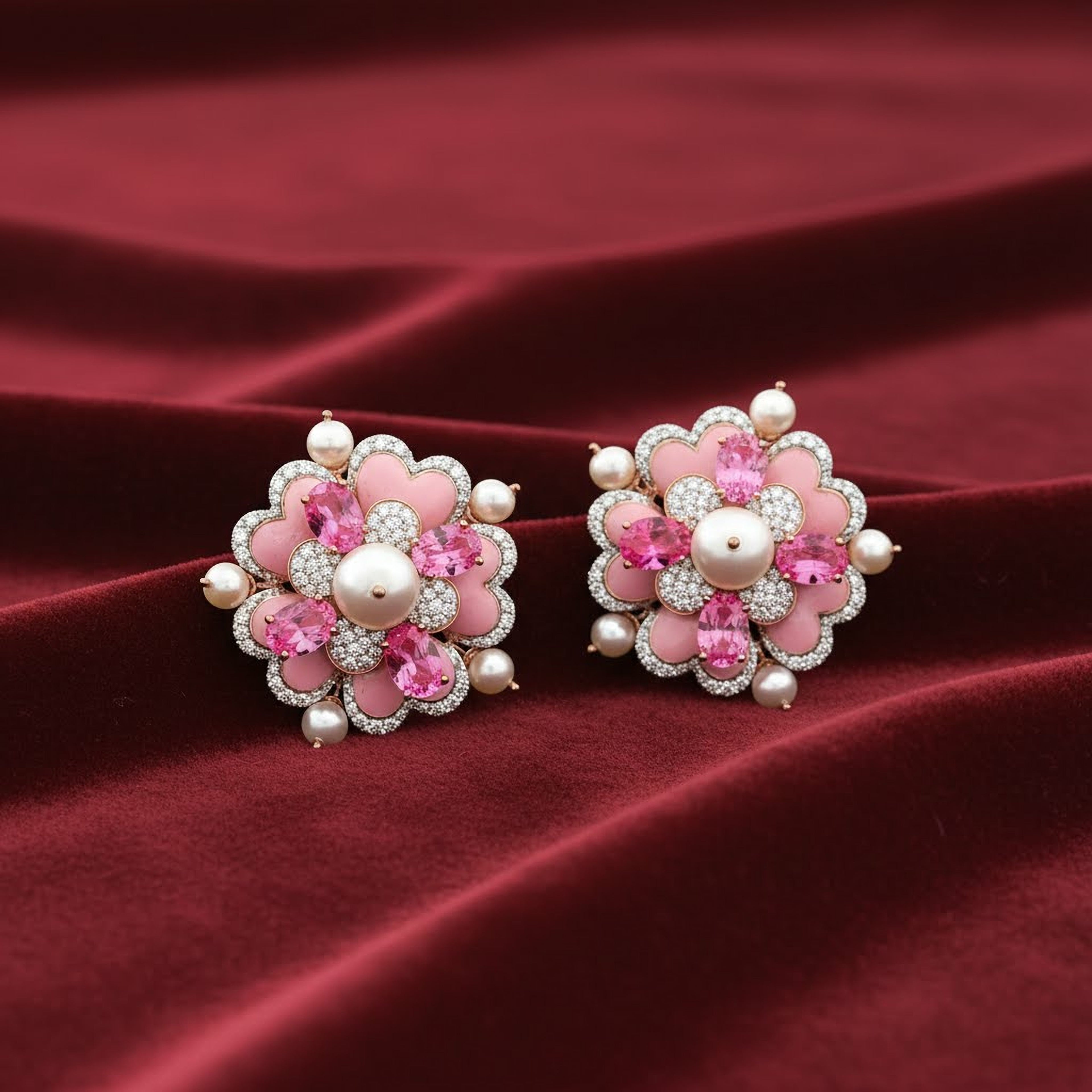 8.02cts Pink Flower Pearl Earrings
