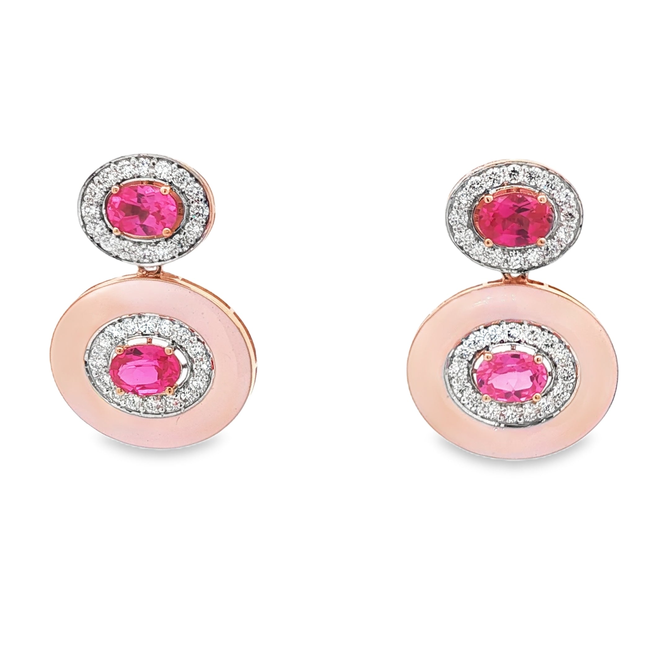 8cts Pink Double Oval Enamel Earrings
