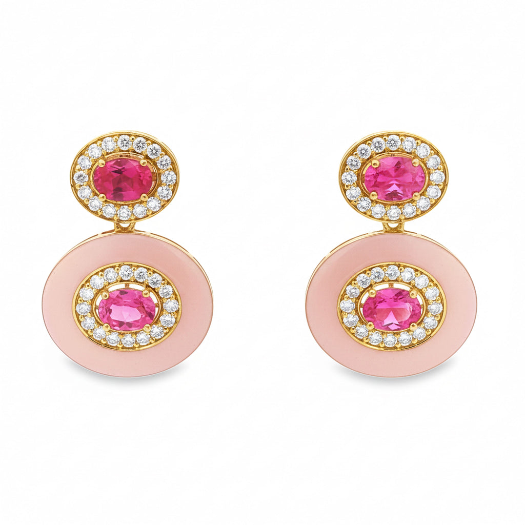 8cts Pink Double Oval Enamel Earrings