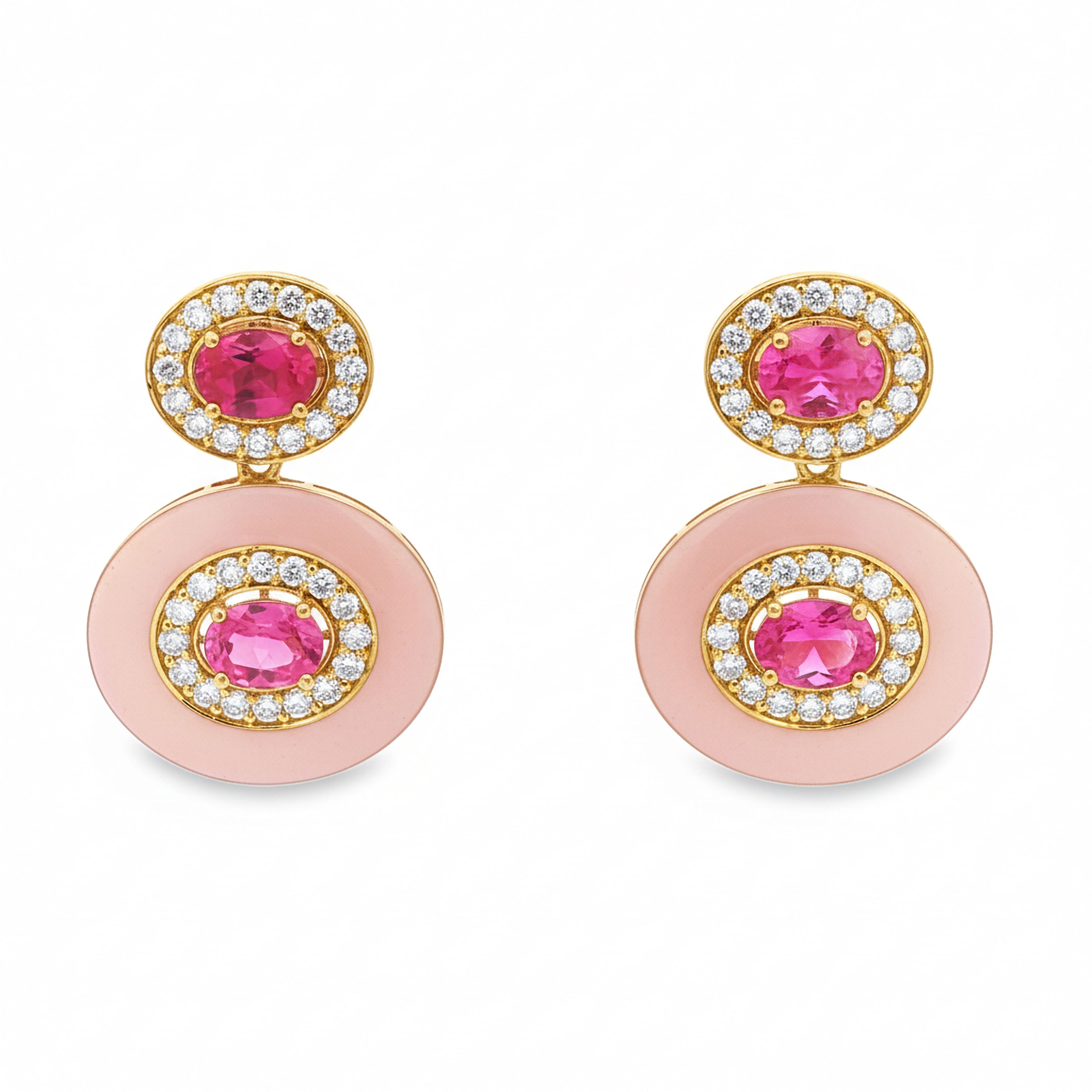8cts Pink Double Oval Enamel Earrings