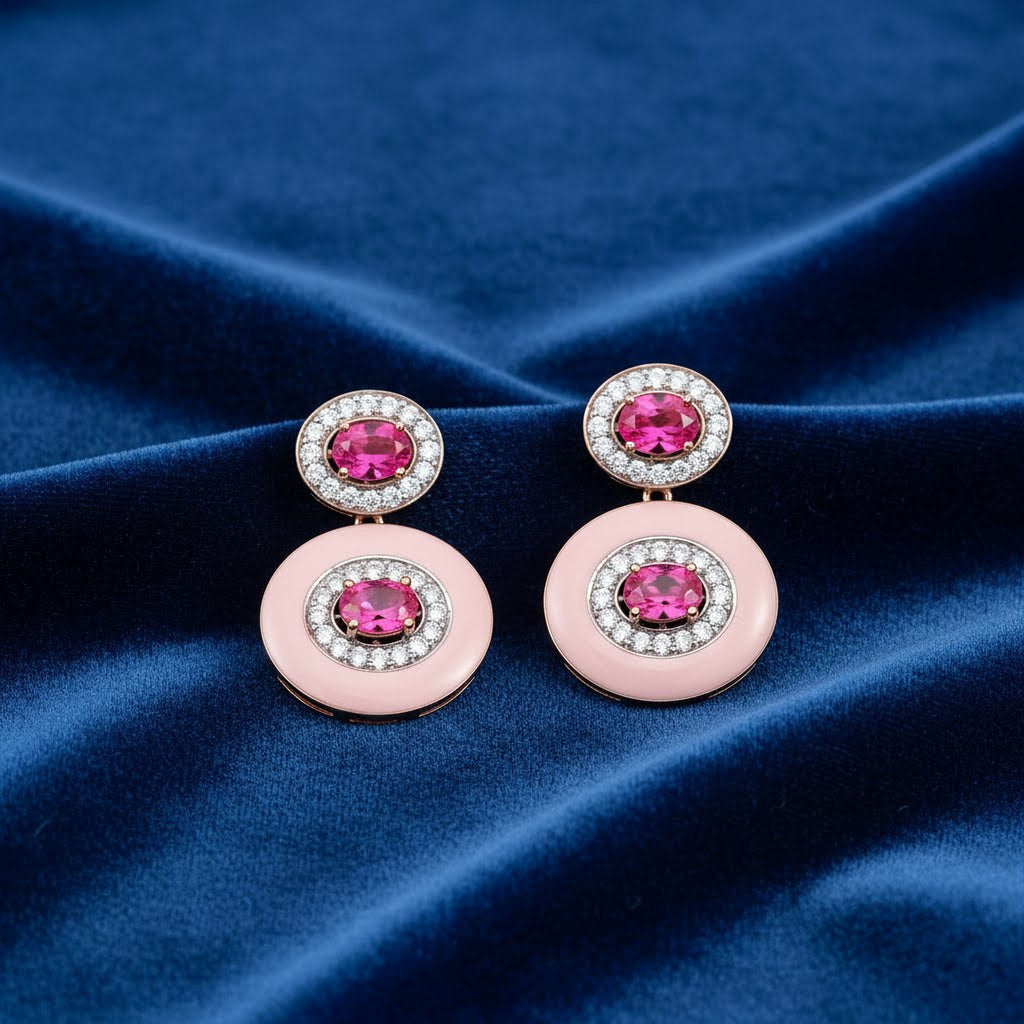 8cts Pink Double Oval Enamel Earrings