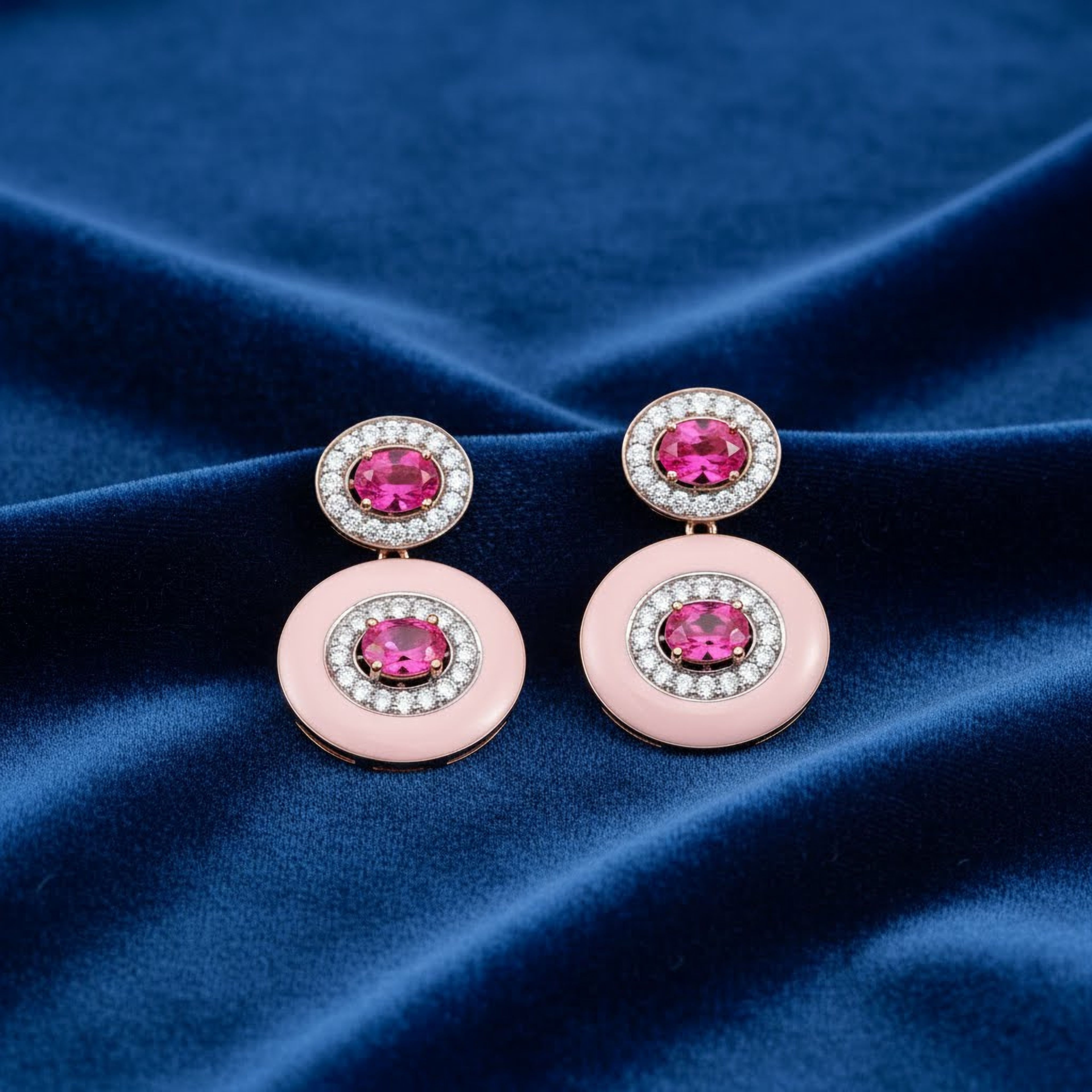 8cts Pink Double Oval Enamel Earrings