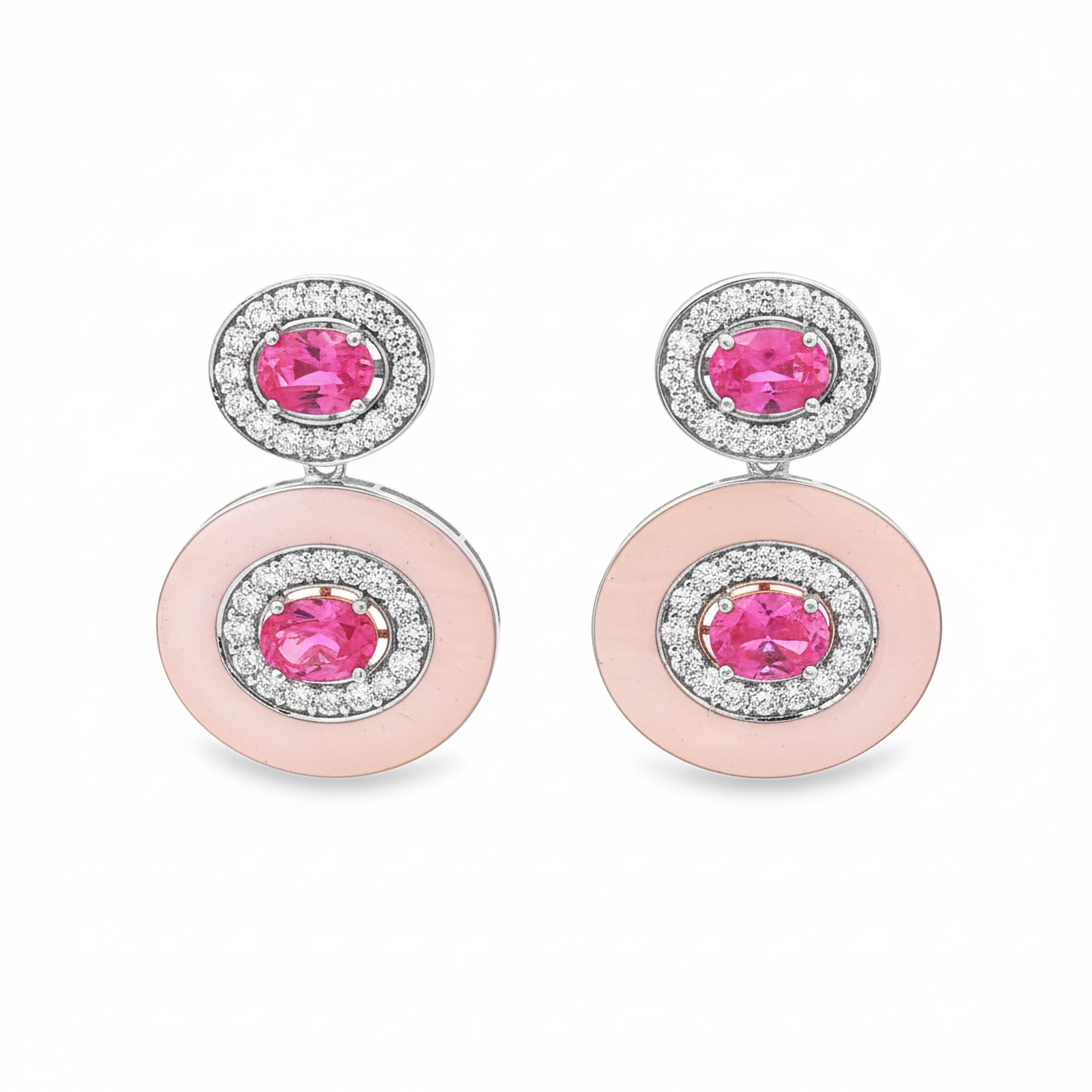 8cts Pink Double Oval Enamel Earrings