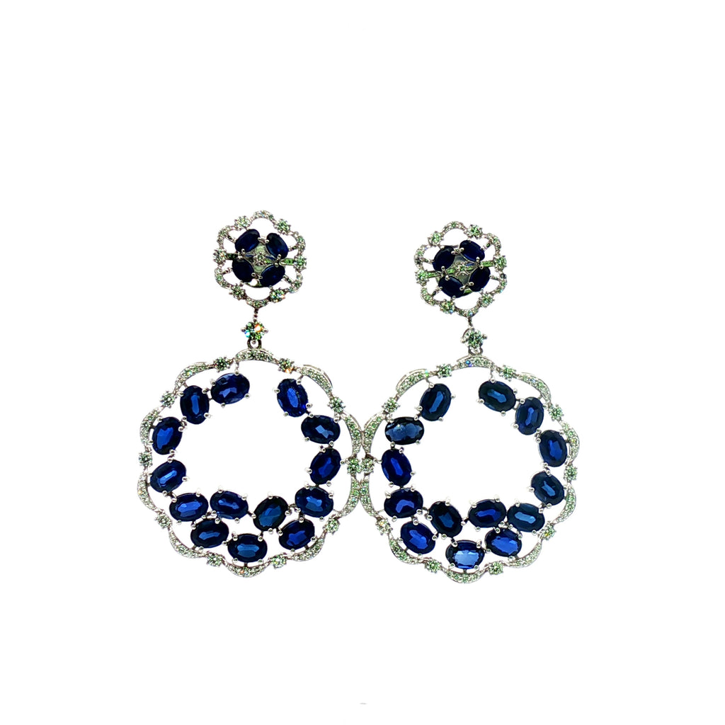 Blue Sapphire Oval Cut Dangling Earrings