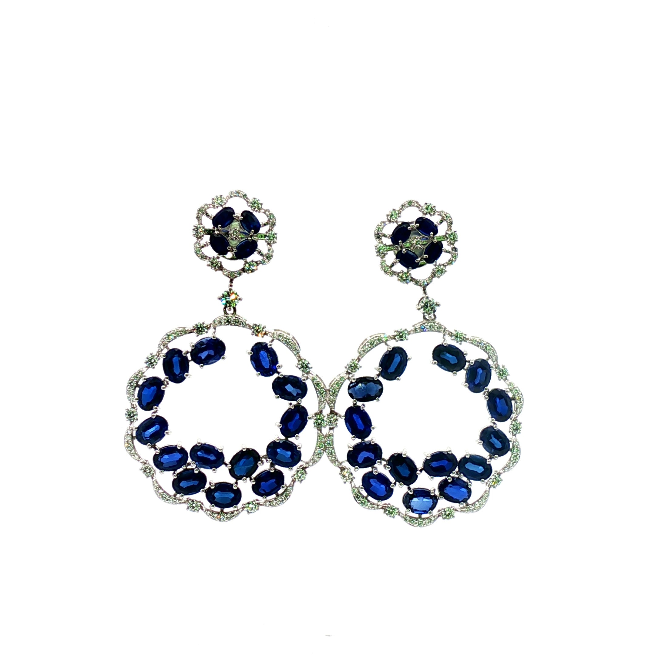 Blue Sapphire Oval Cut Dangling Earrings