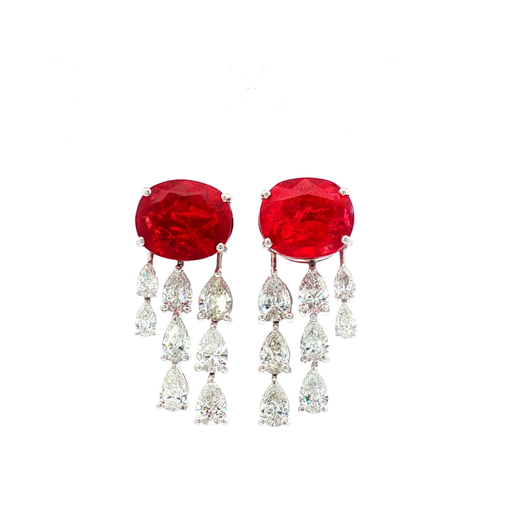 Red Ruby x Pear Dangling Earrings
