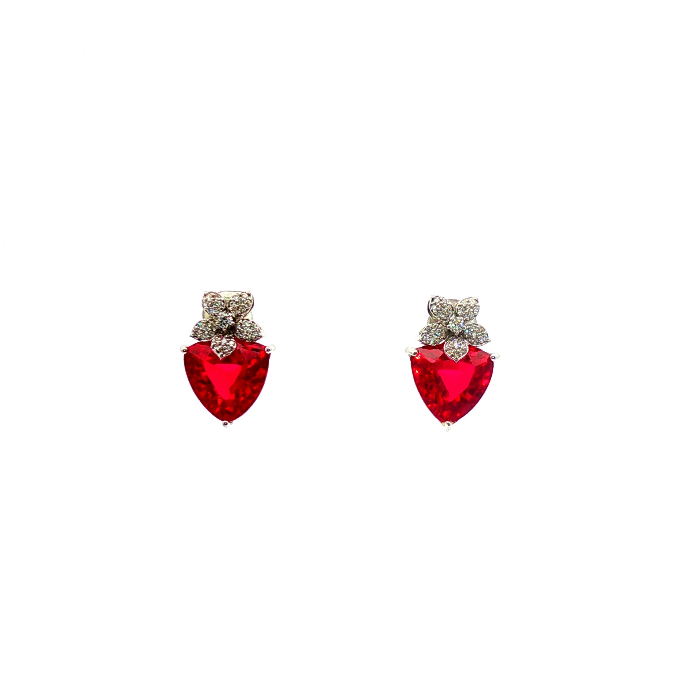 Trillion Ruby x Flower Earrings