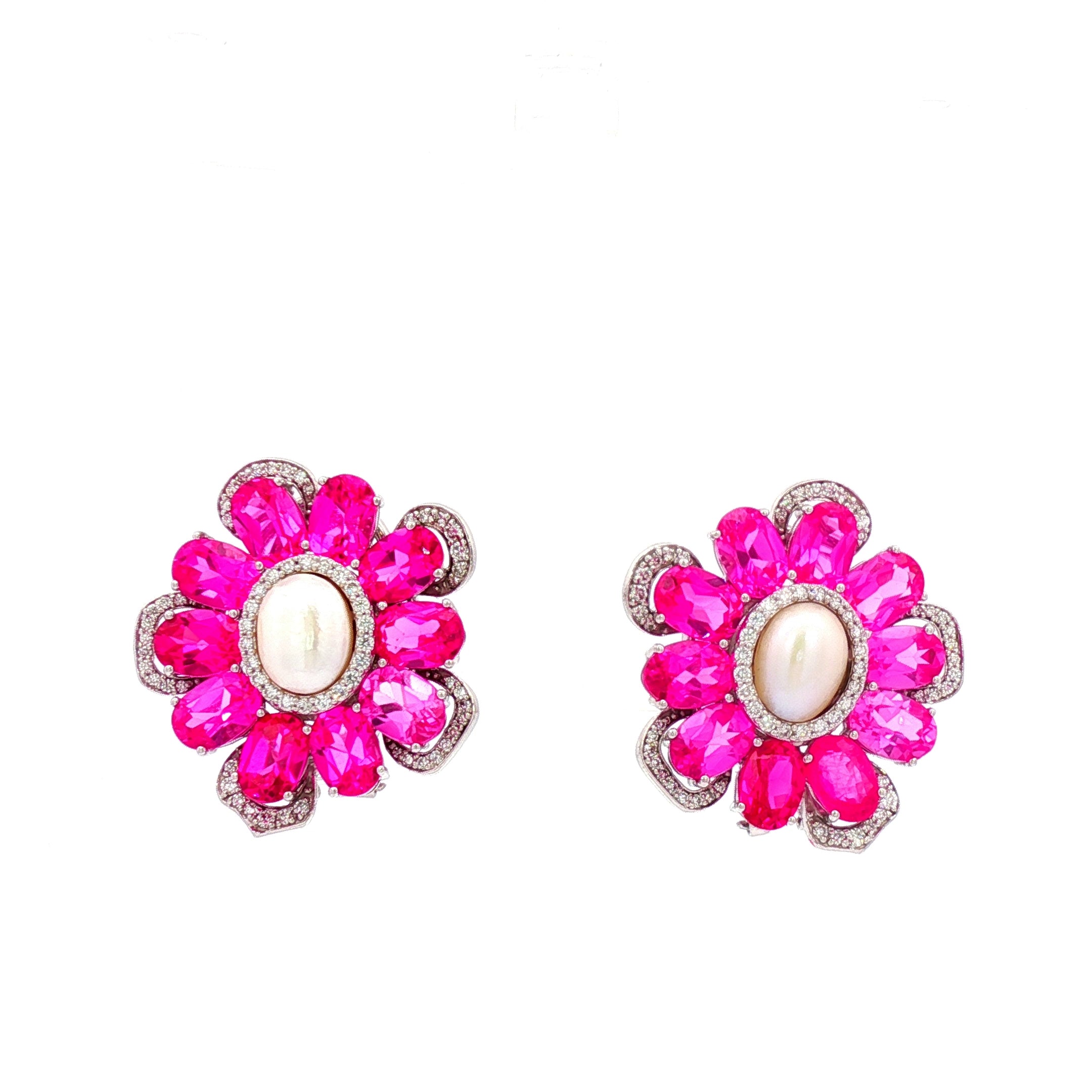 Pink Sapphire Pearl Earrings
